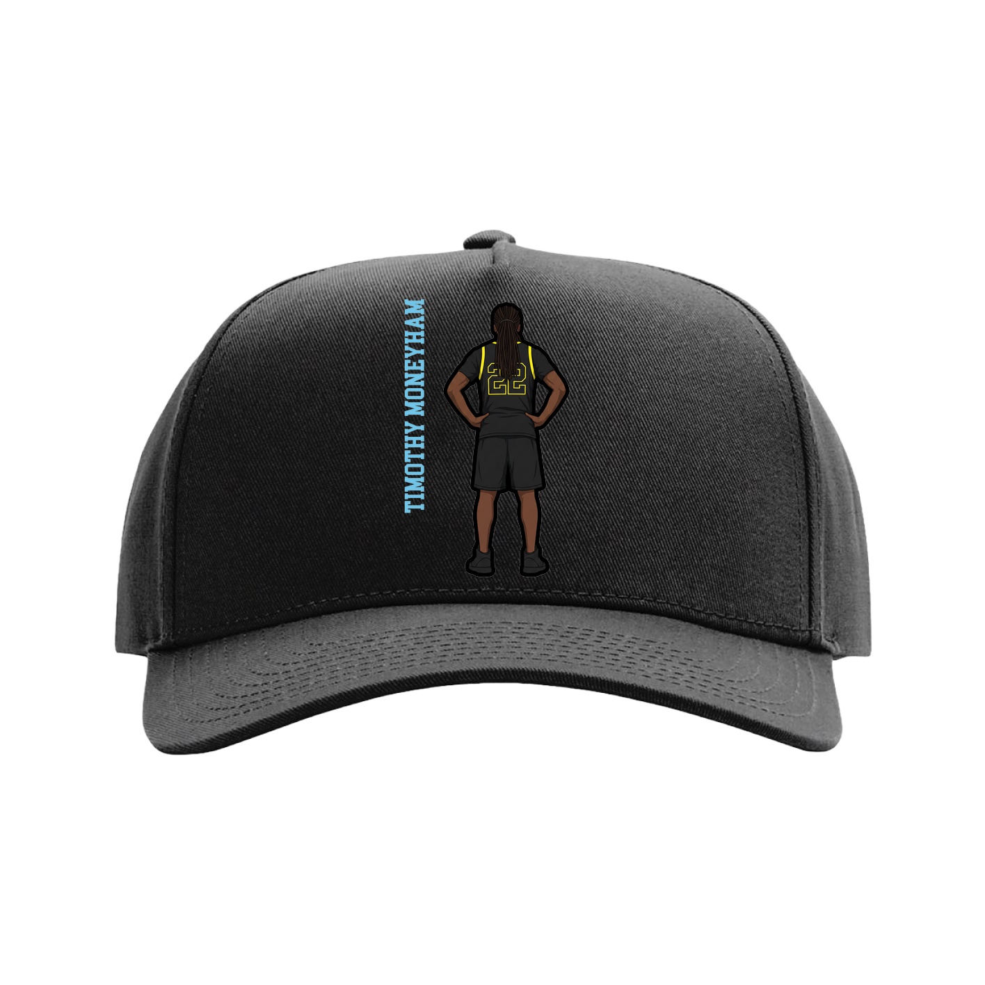 Full Fabric Five-Panel Champ Cap — Name Vertical in Black