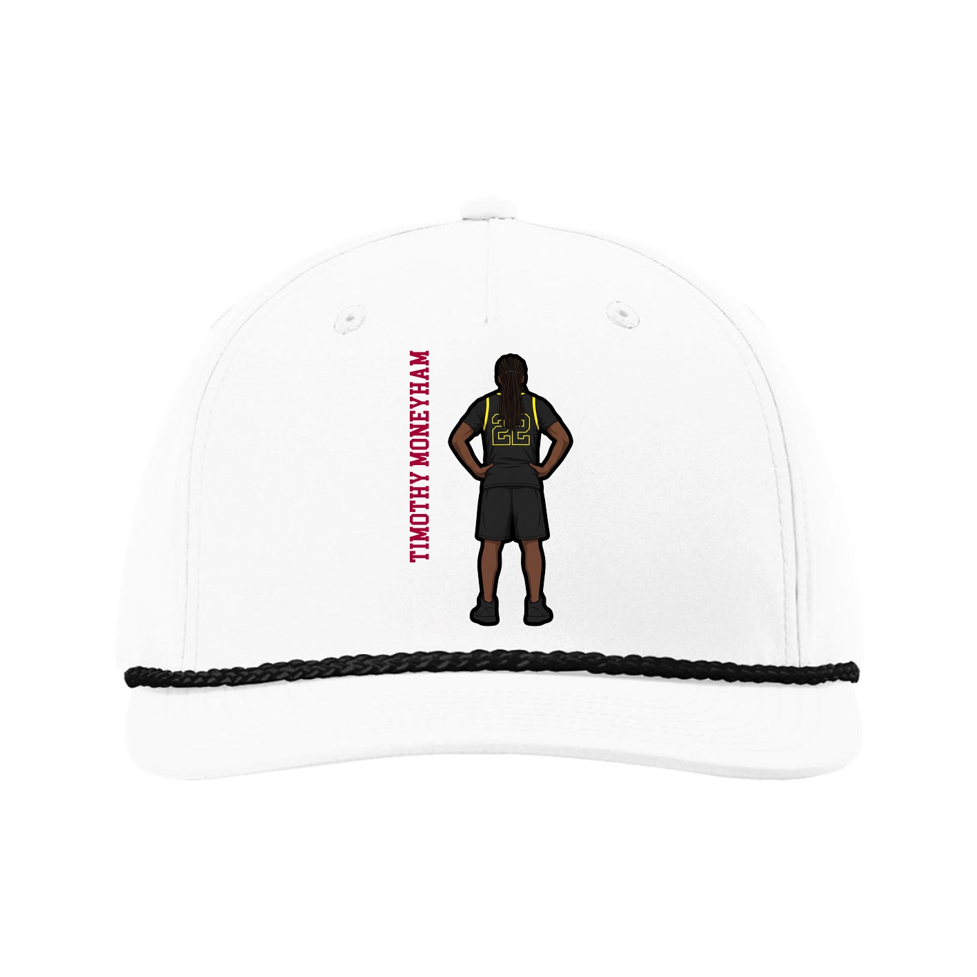Five-Panel Classic Rope Cap — Name Vertical in White