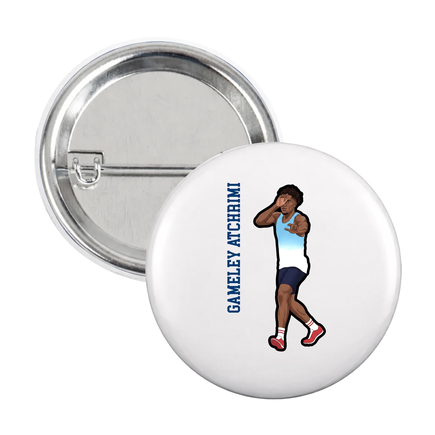 Game Day Button — Name Vertical in White