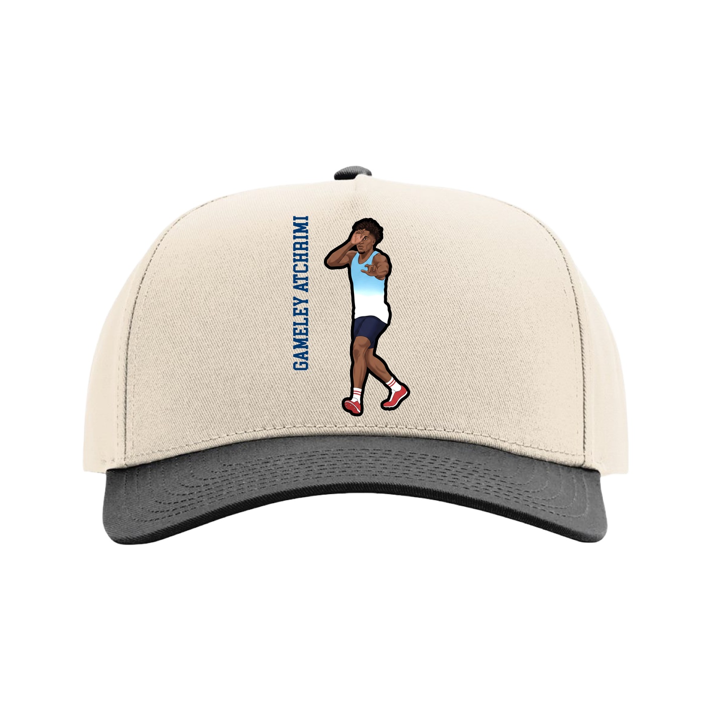 Full Fabric Five-Panel Champ Cap — Name Vertical in Cream/Black