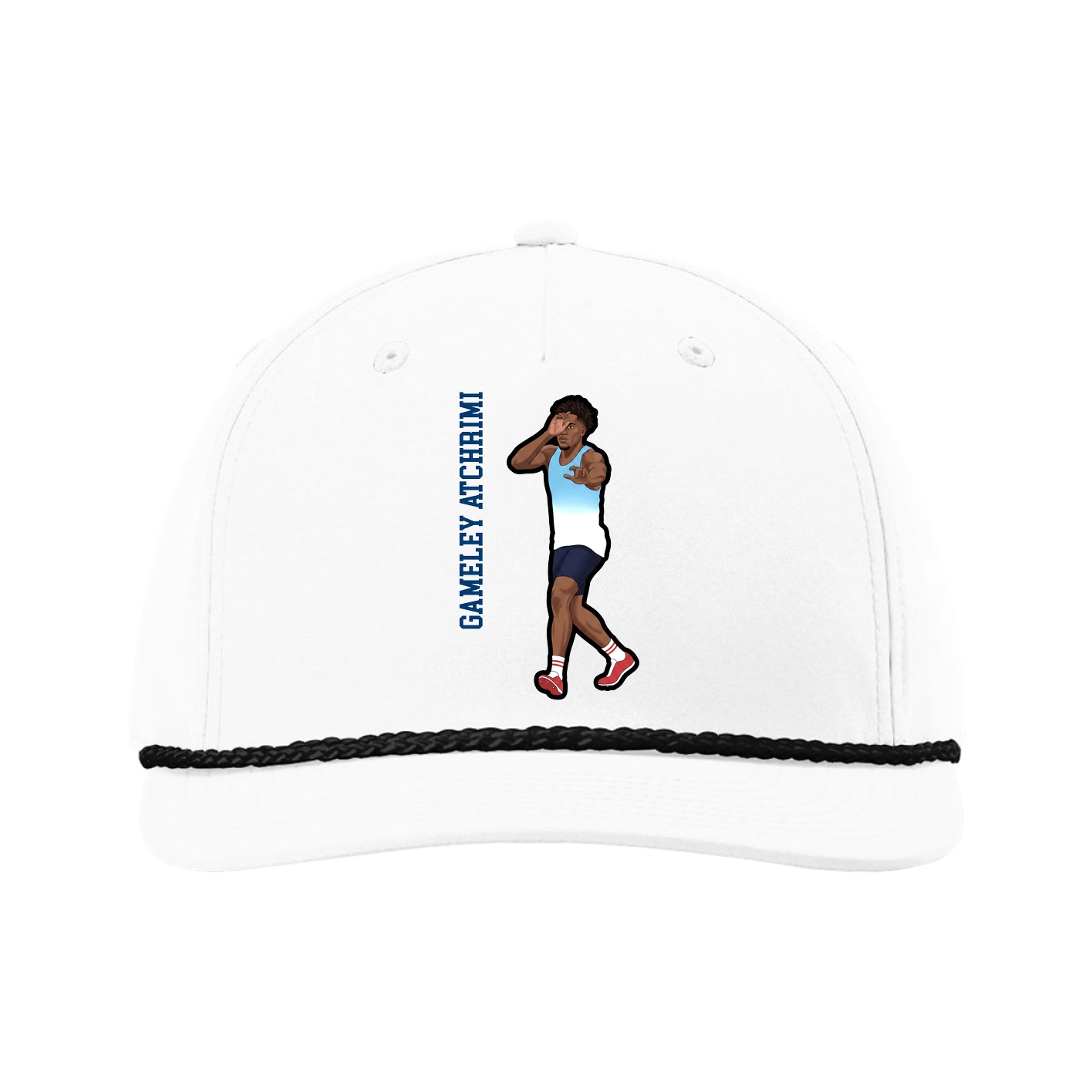 Five-Panel Classic Rope Cap — Name Vertical in White