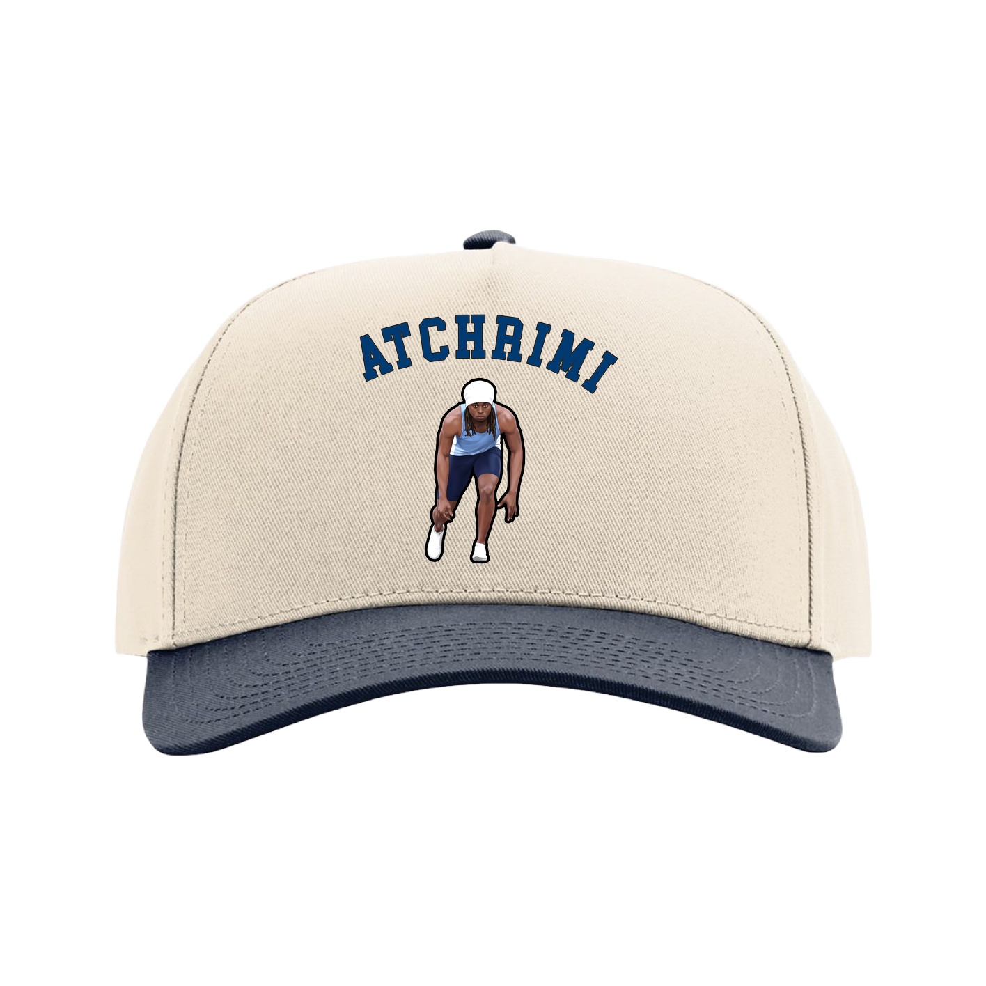 Full Fabric Five-Panel Champ Cap — Shirsey Arch in Cream/Navy