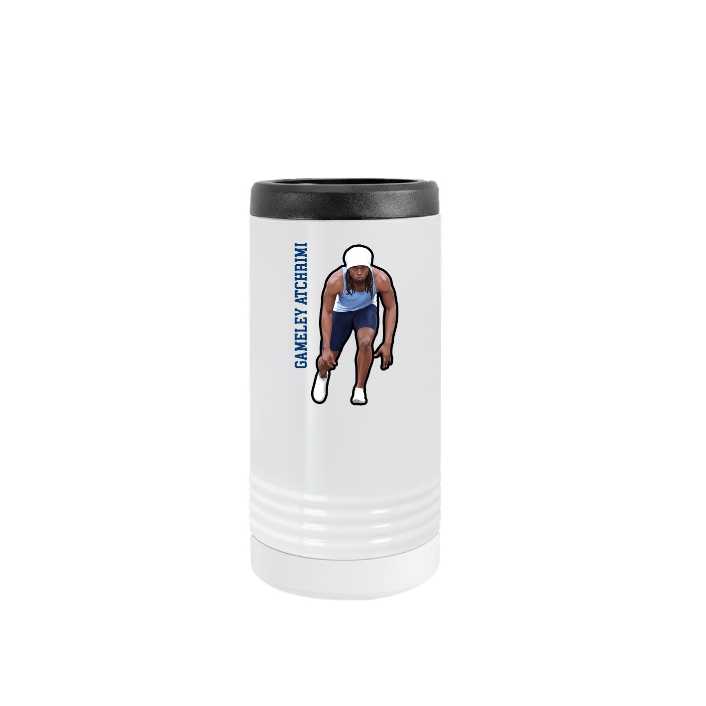 Slim Beverage Holder — Name Vertical in White
