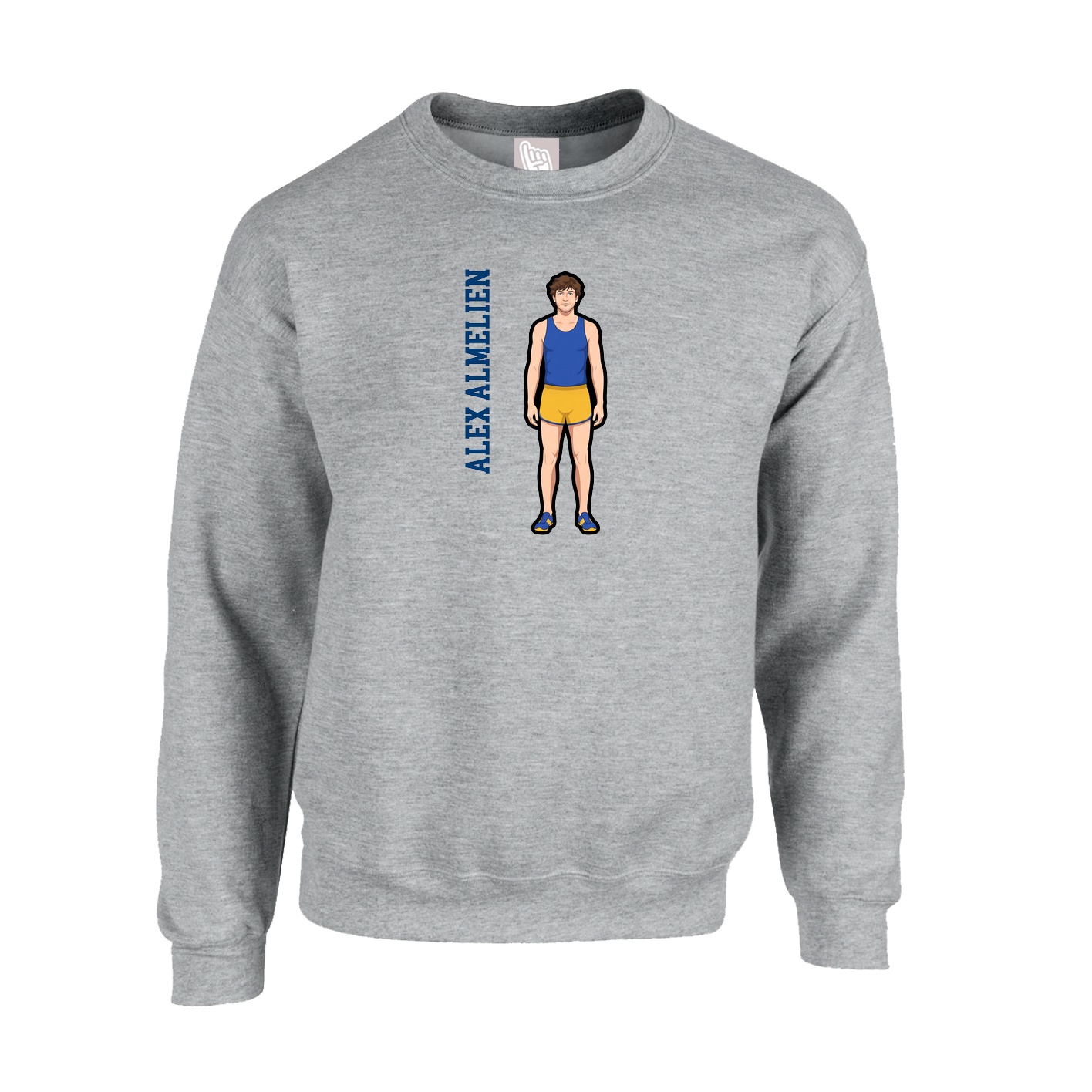 Fleece Crew — Name Vertical in Grey