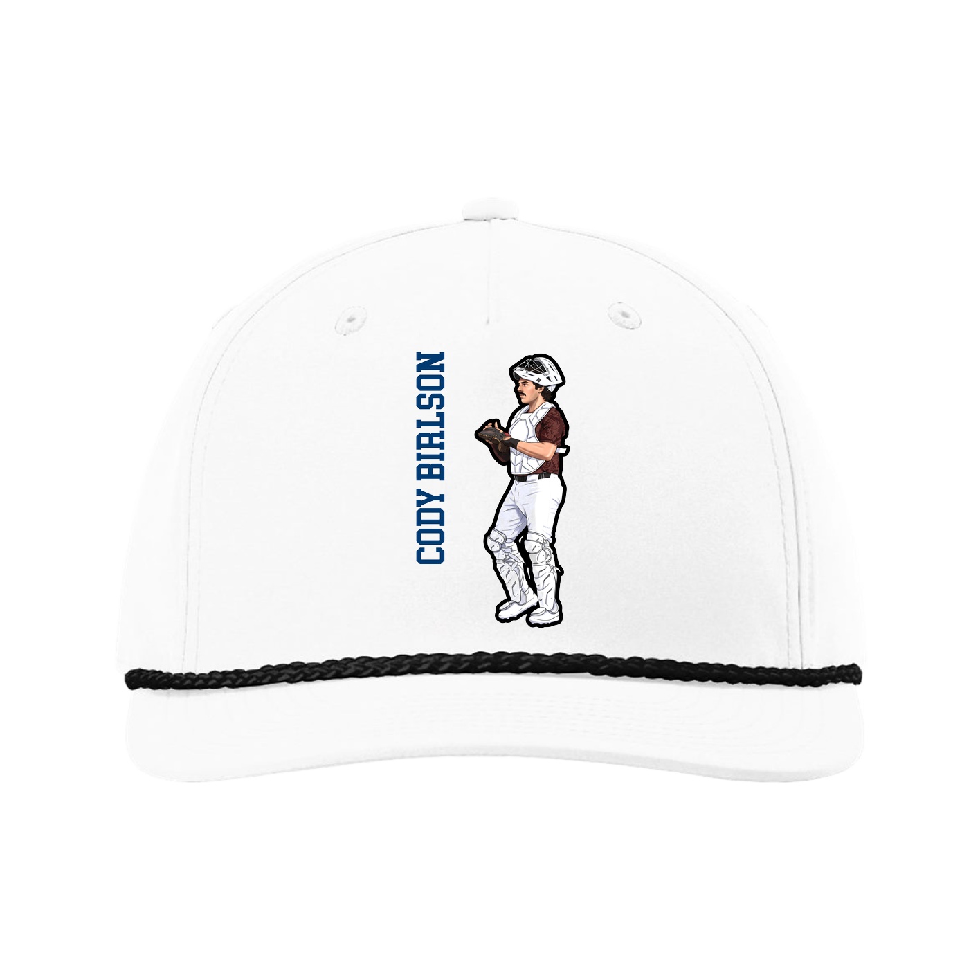 Five-Panel Classic Rope Cap — Name Vertical in White