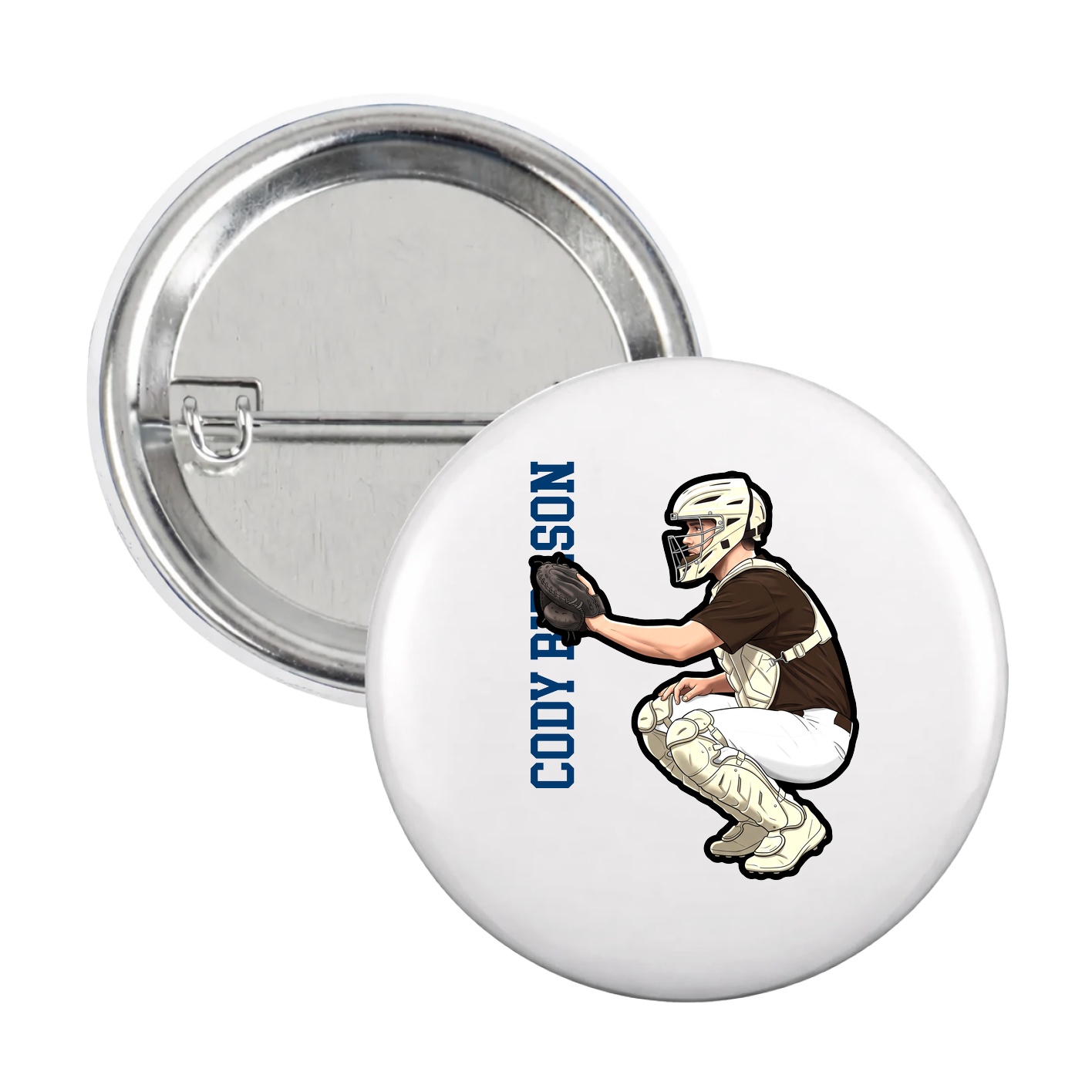 Game Day Button — Name Vertical in White