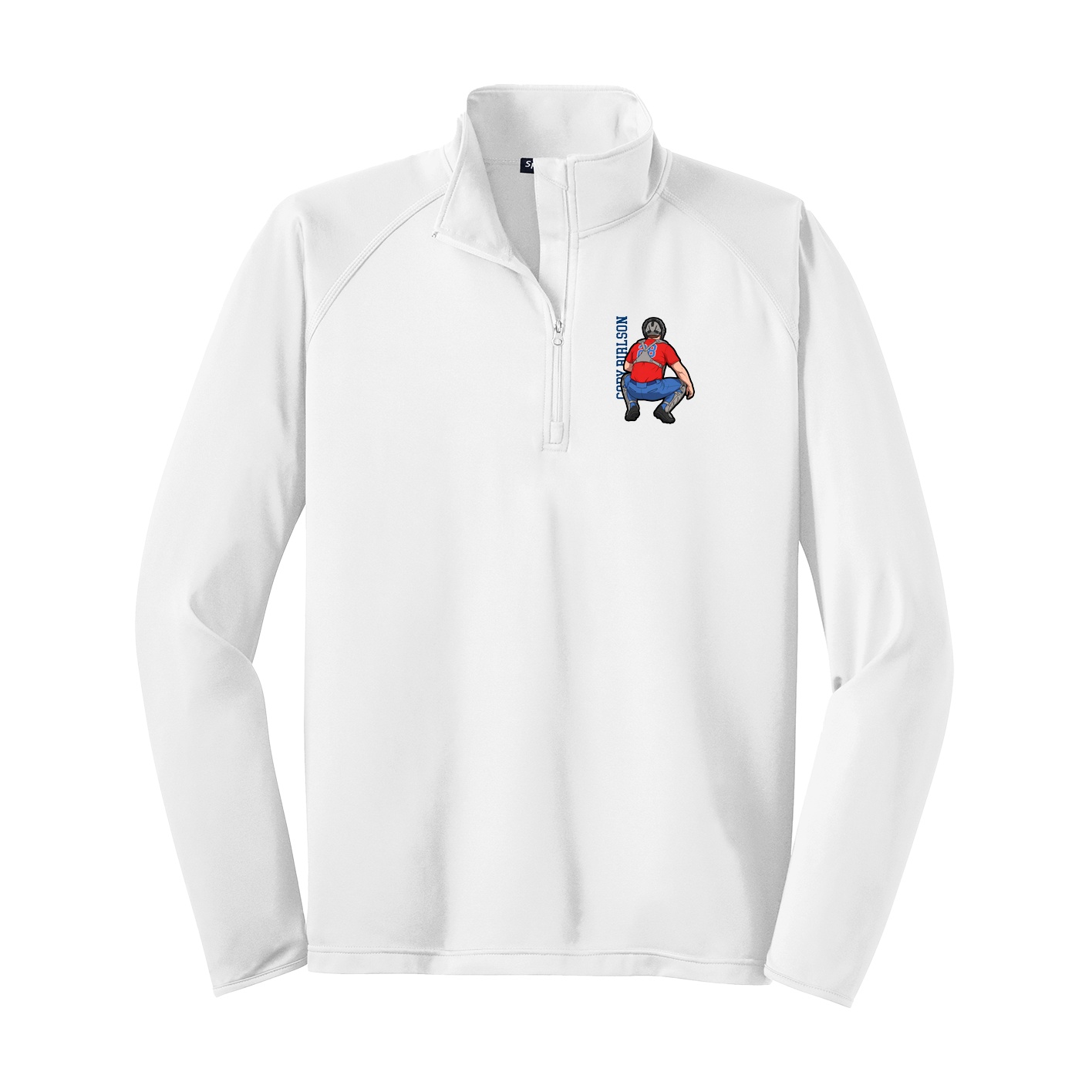 Q-Zip Pullover — Name Vertical in White