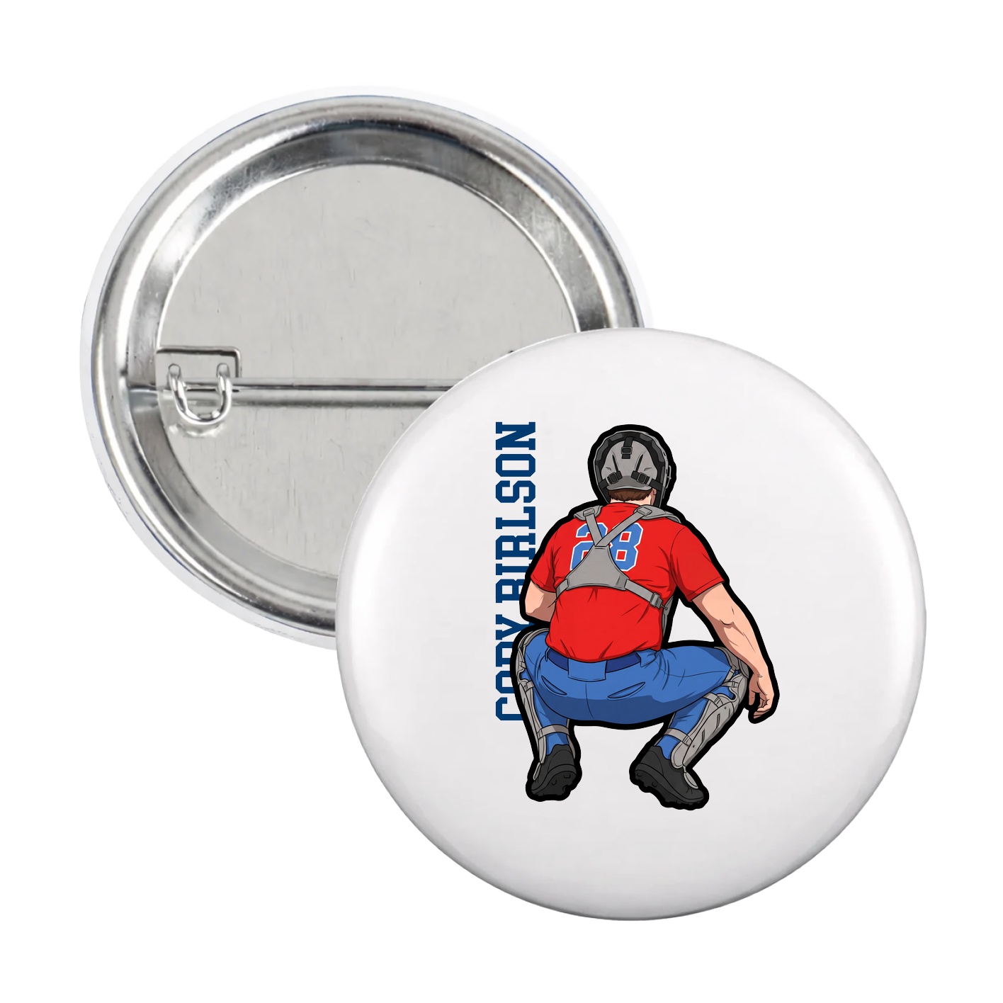 Game Day Button — Name Vertical in White