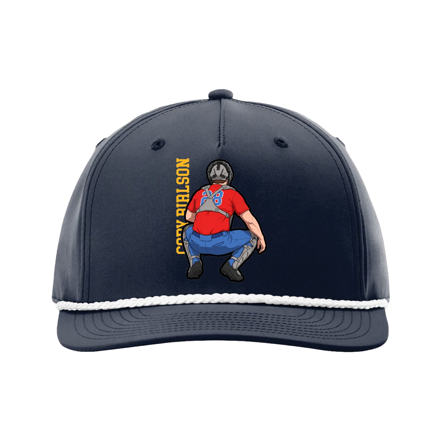 Five-Panel Classic Rope Cap — Name Vertical in Navy