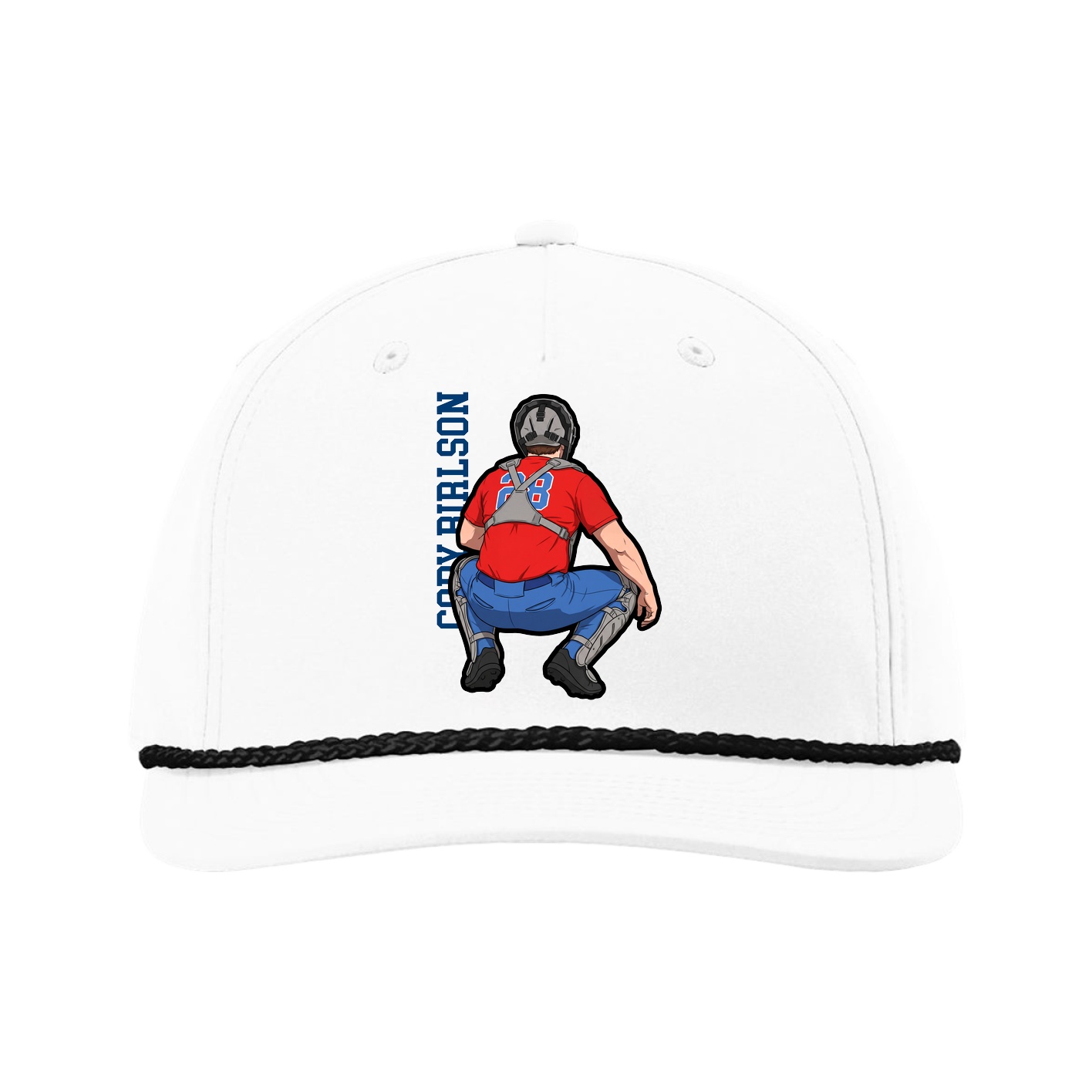 Five-Panel Classic Rope Cap — Name Vertical in White