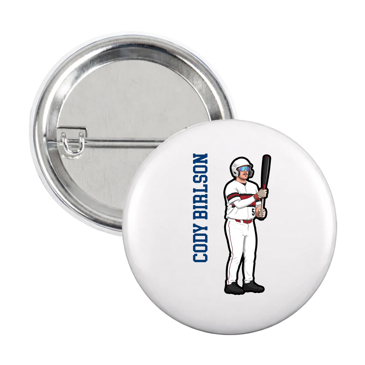Game Day Button — Name Vertical in White