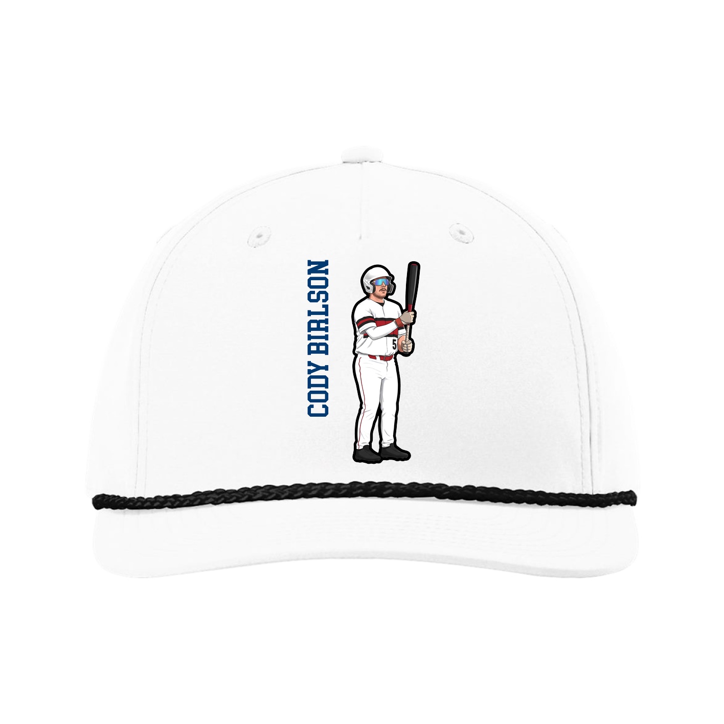 Five-Panel Classic Rope Cap — Name Vertical in White