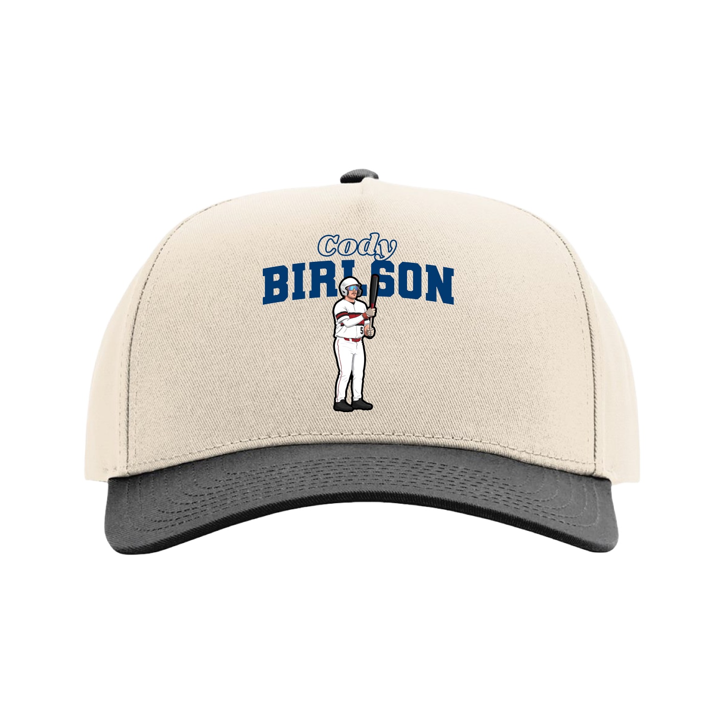 Full Fabric Five-Panel Champ Cap — Name Arch in Cream/Black