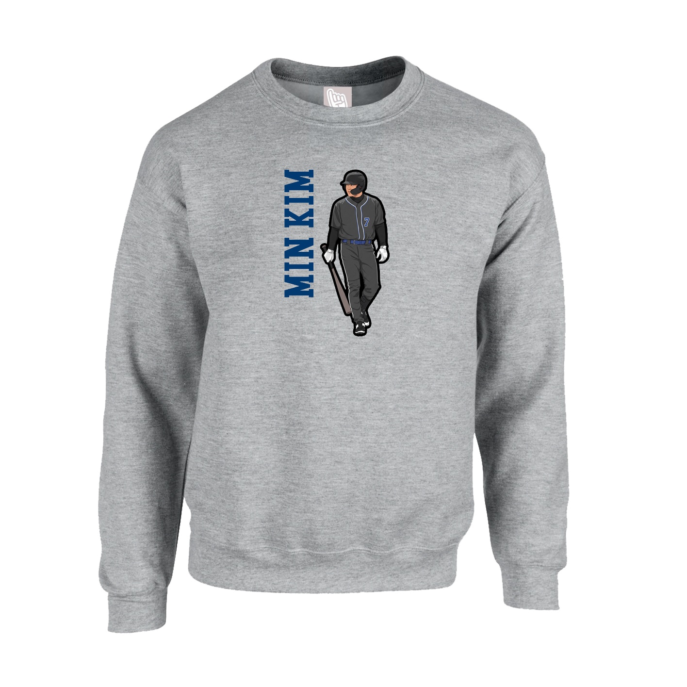 Fleece Crew — Name Vertical in Grey