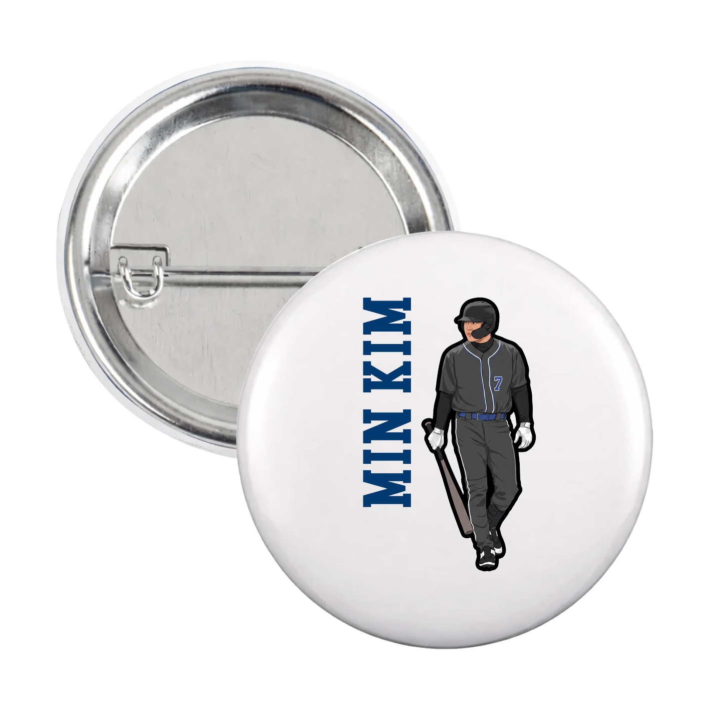 Game Day Button — Name Vertical in White