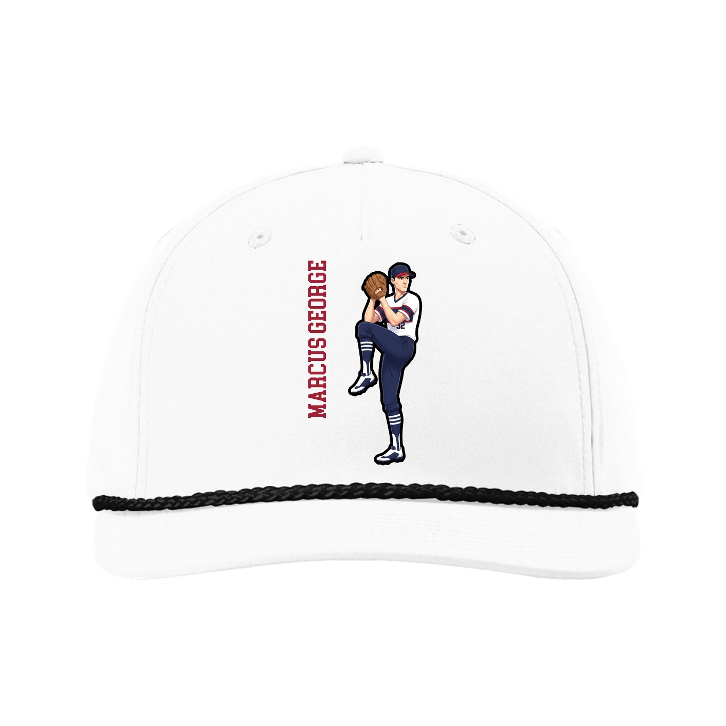 Five-Panel Classic Rope Cap — Name Vertical in White
