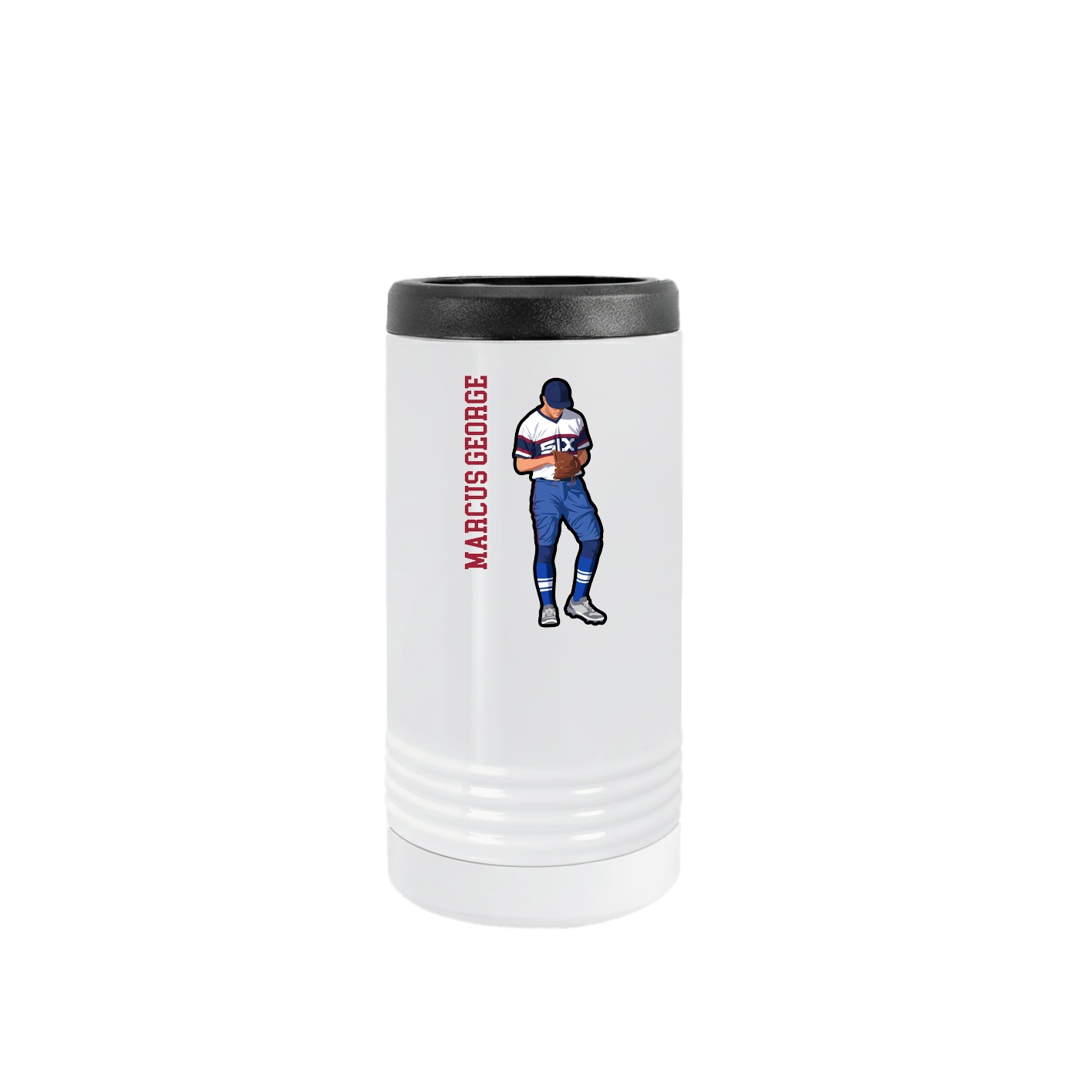 Slim Beverage Holder — Name Vertical in White
