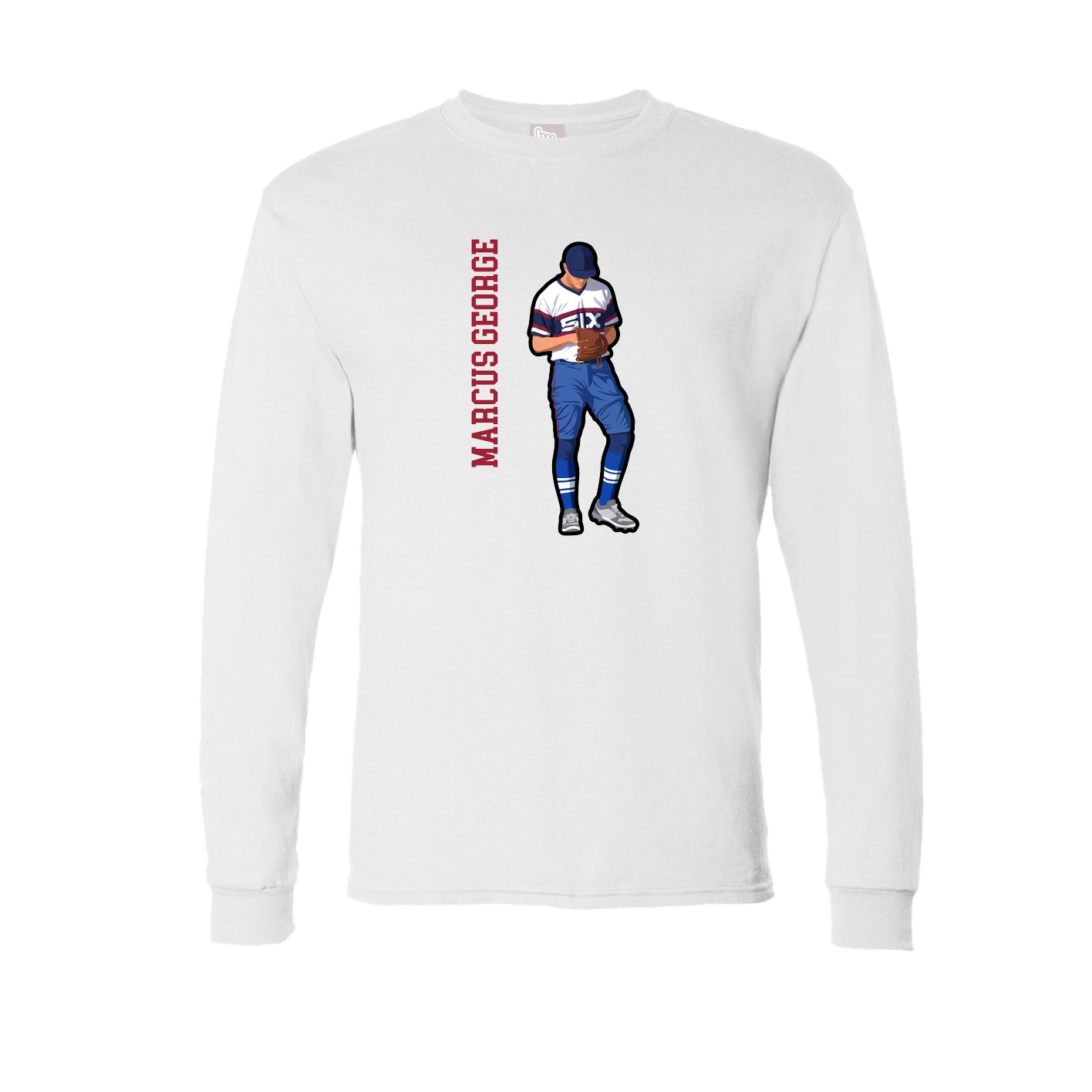 Long Sleeve Tee — Name Vertical in White
