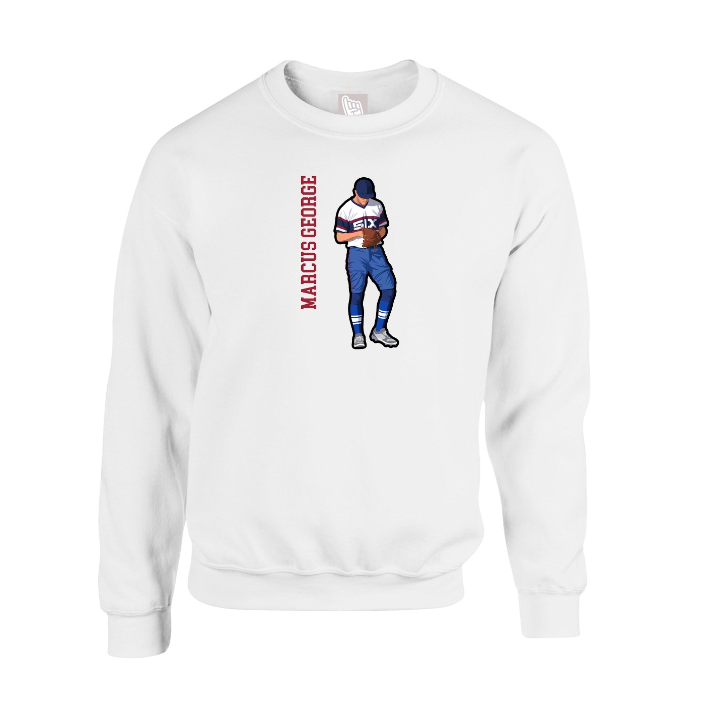 Fleece Crew — Name Vertical in White
