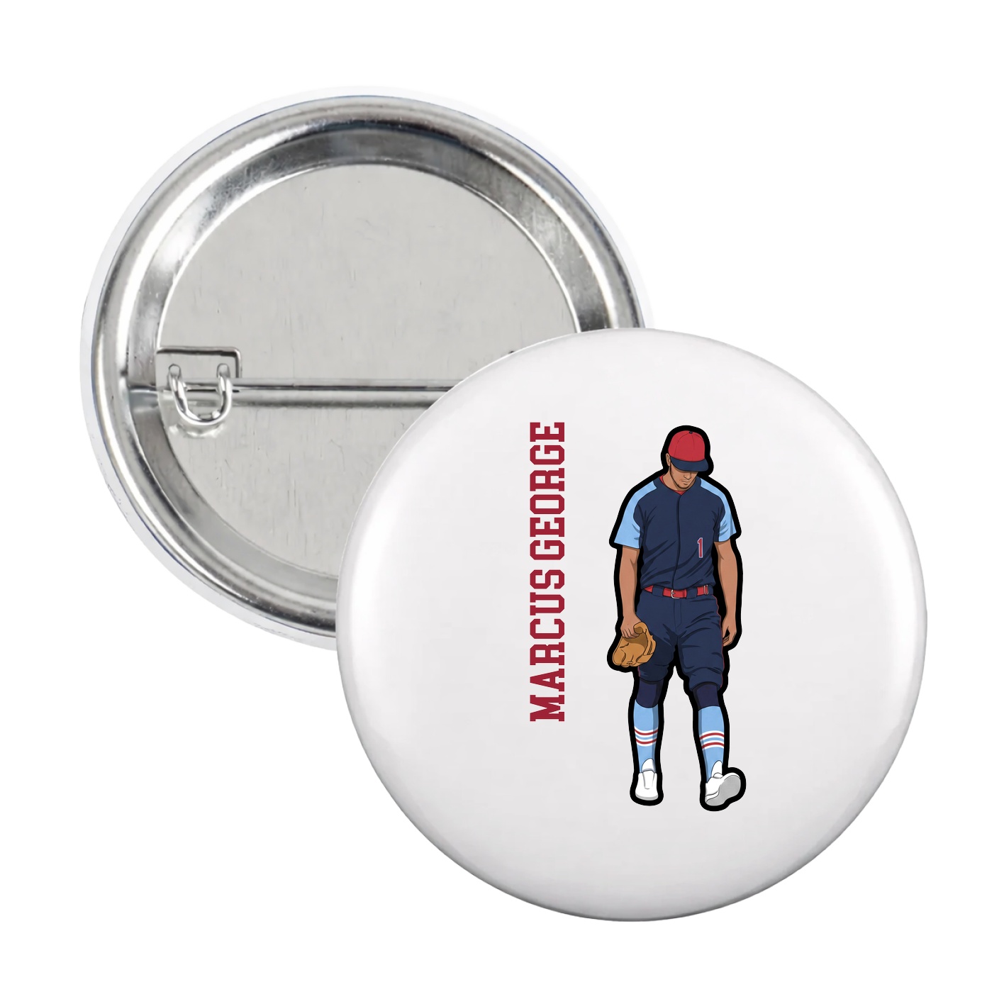 Game Day Button — Name Vertical in White