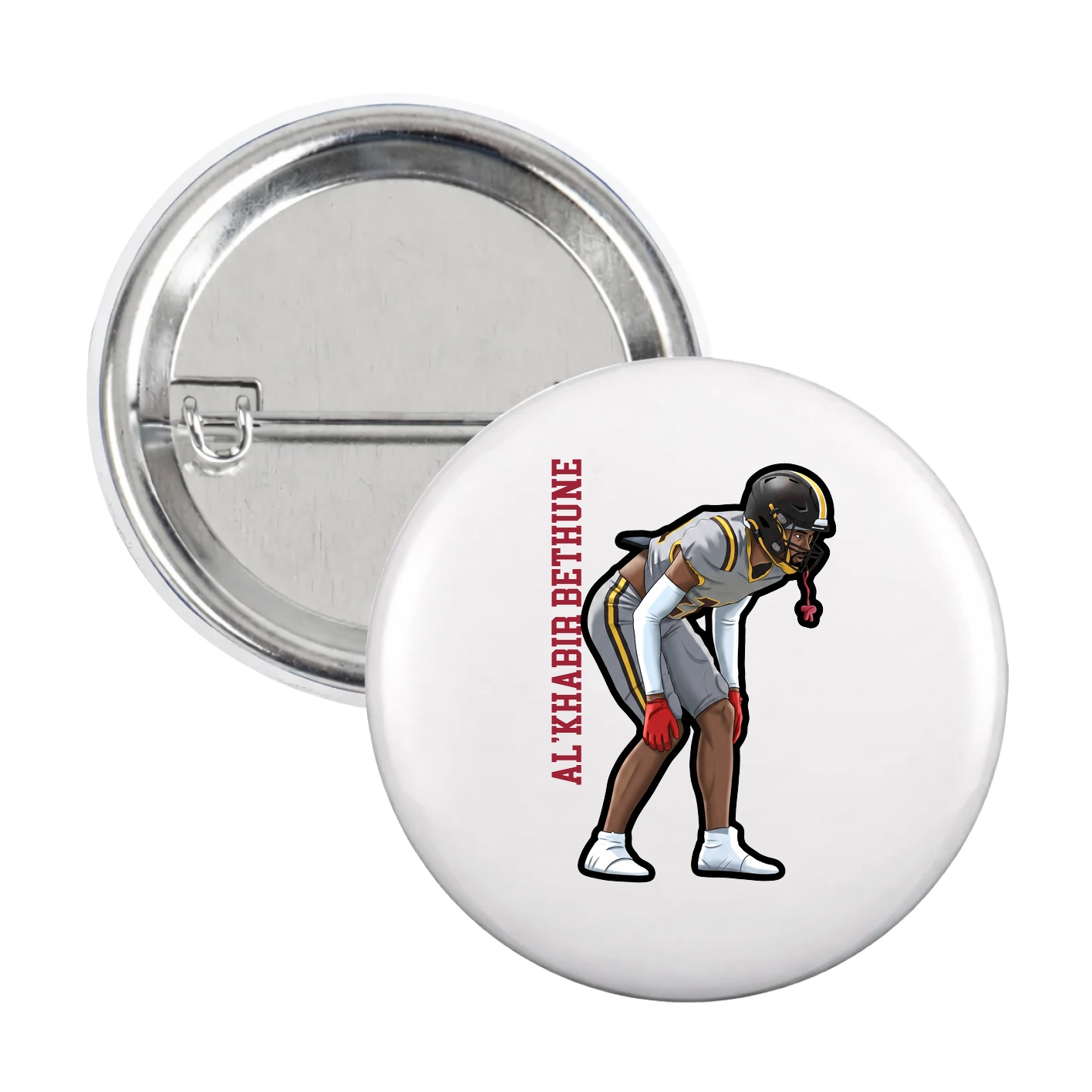 Game Day Button — Name Vertical in White