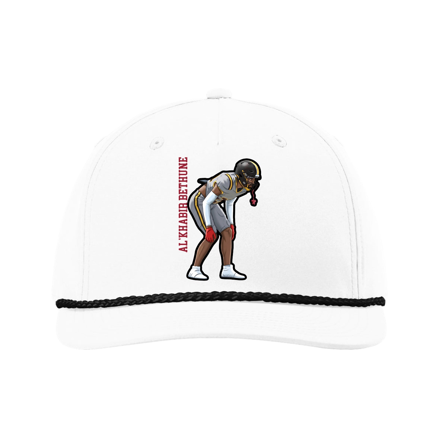 Five-Panel Classic Rope Cap — Name Vertical in White