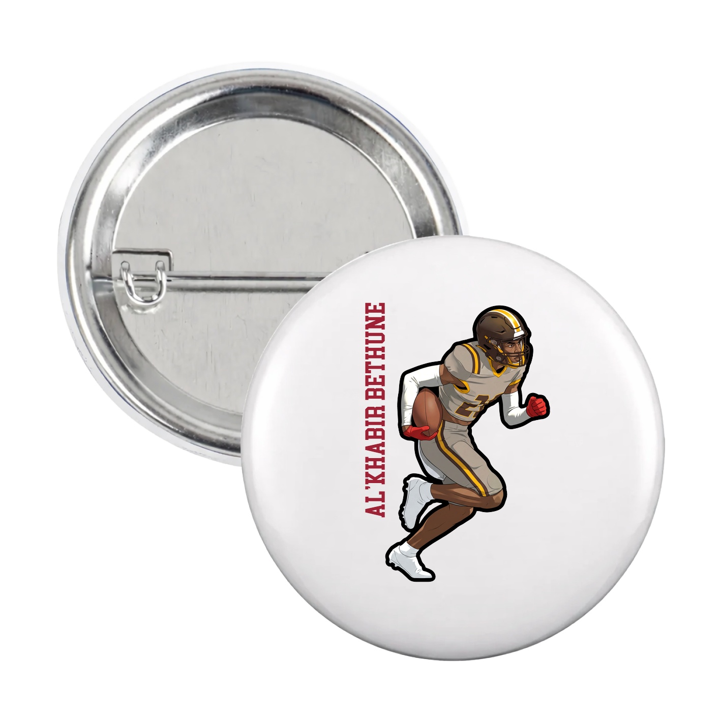 Game Day Button — Name Vertical in White