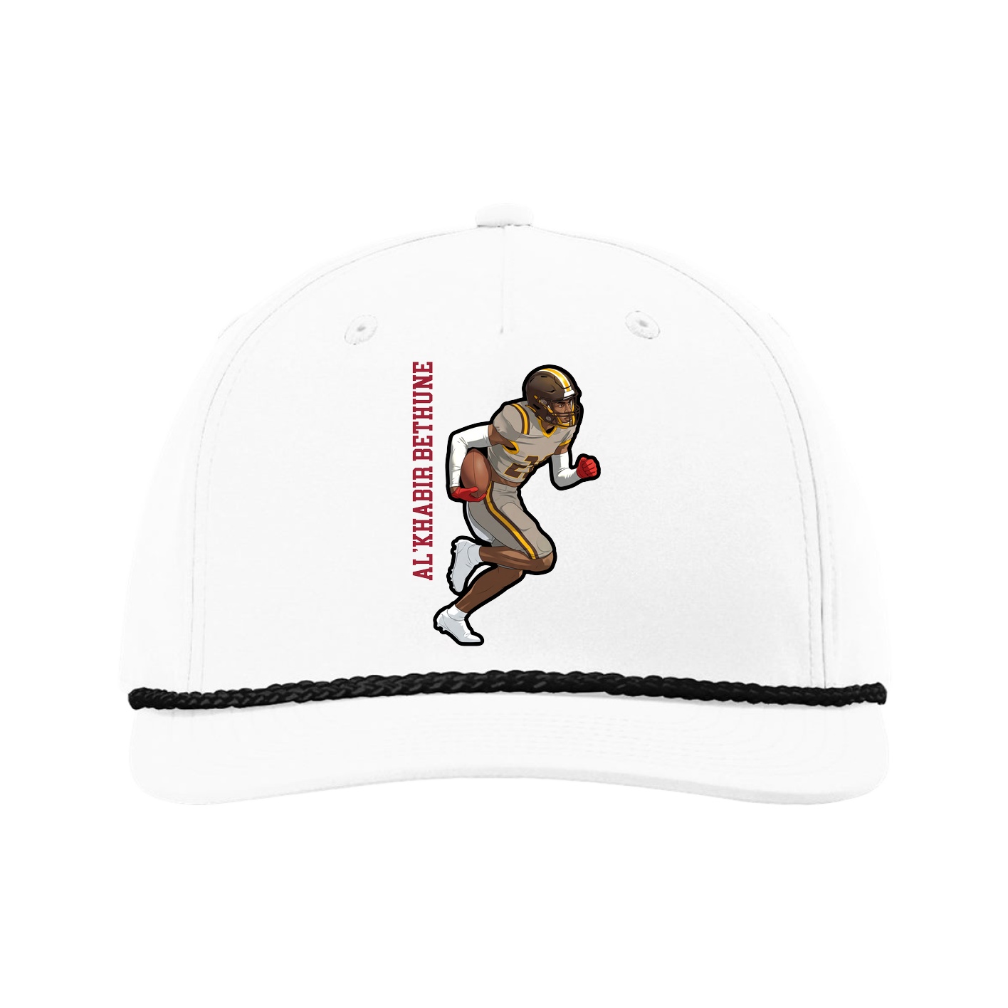 Five-Panel Classic Rope Cap — Name Vertical in White