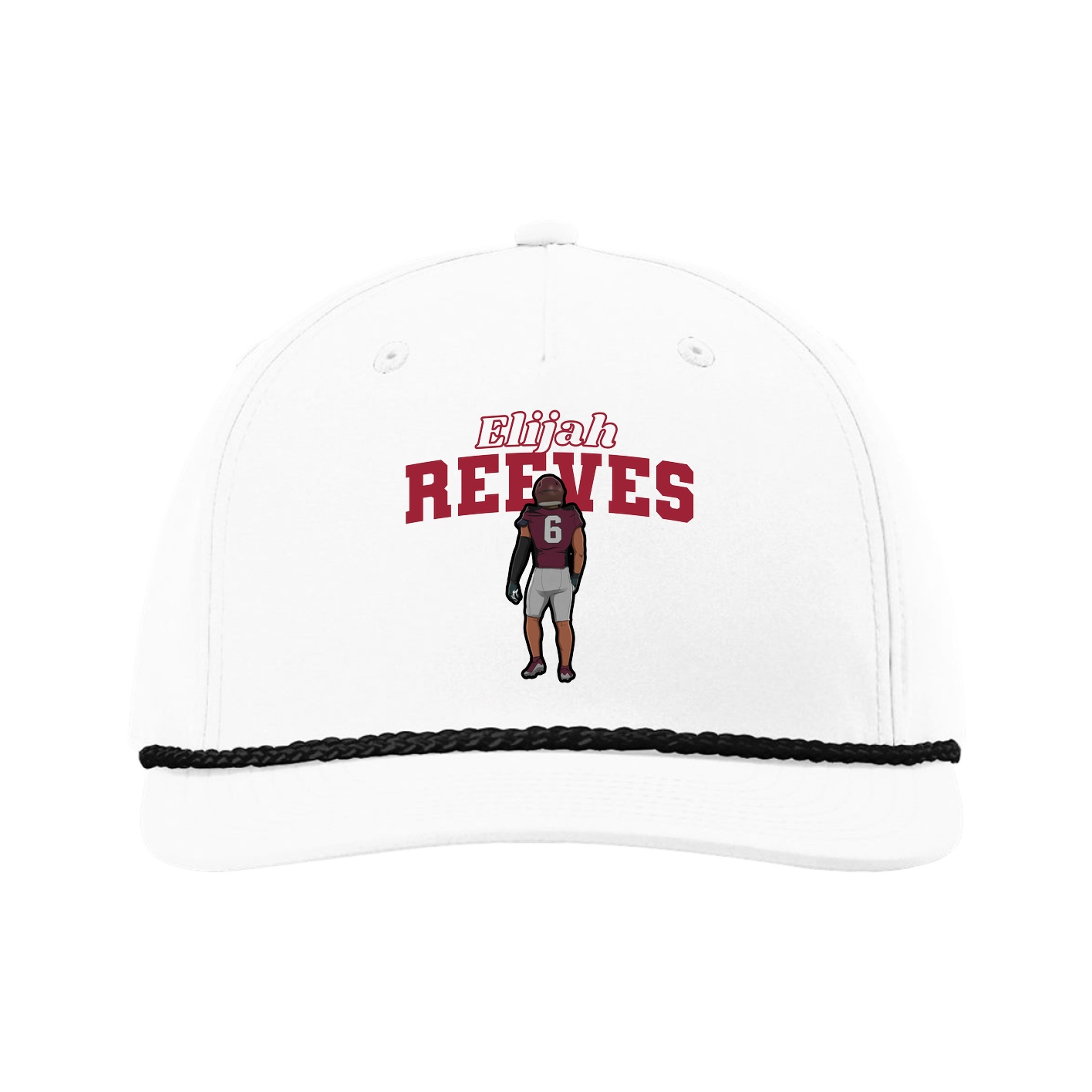 Five-Panel Classic Rope Cap — Name Arch in White
