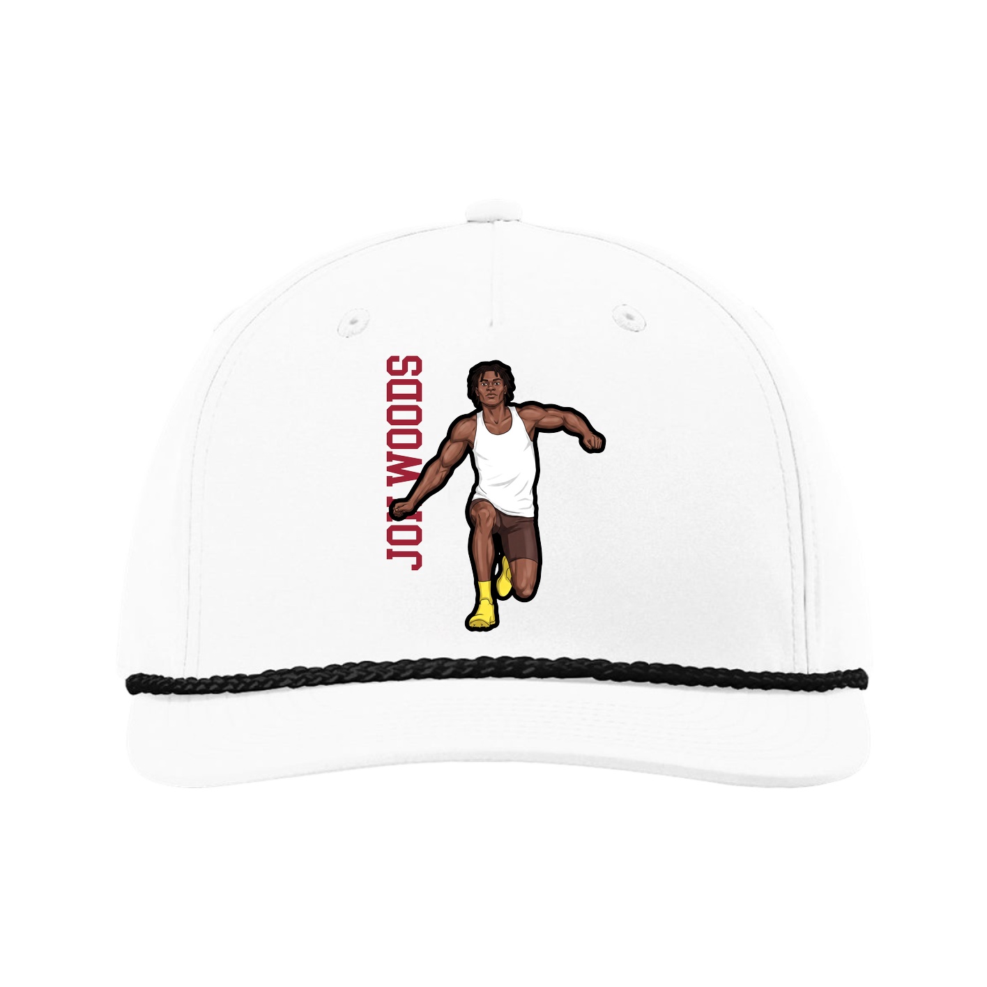Five-Panel Classic Rope Cap — Name Vertical in White