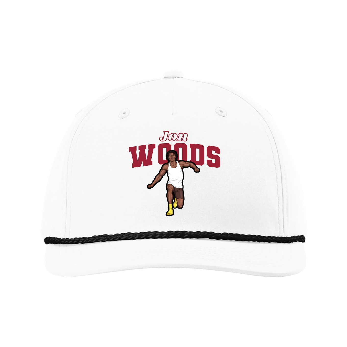 Five-Panel Classic Rope Cap — Name Arch in White