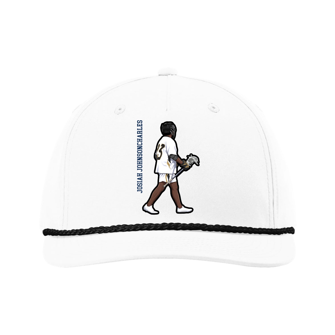 Five-Panel Classic Rope Cap — Name Vertical in White
