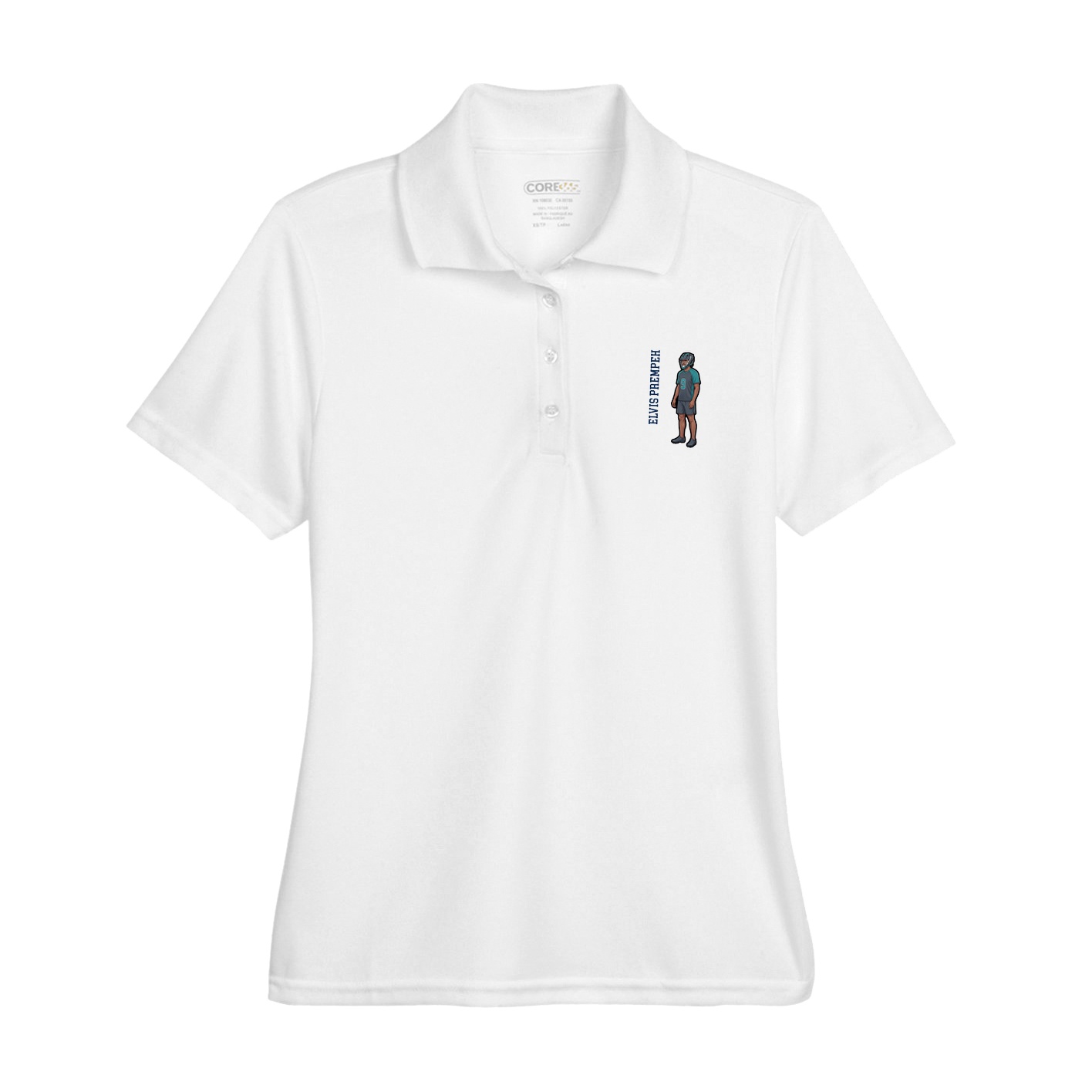 Womens Performance Polo — Name Vertical in White