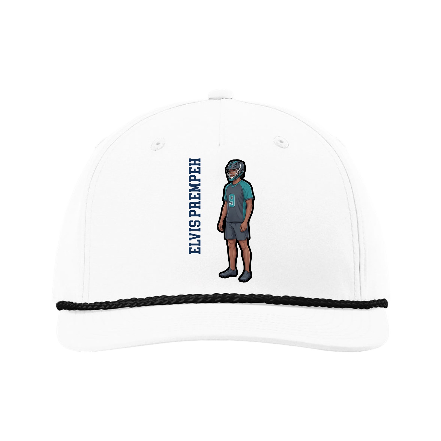 Five-Panel Classic Rope Cap — Name Vertical in White
