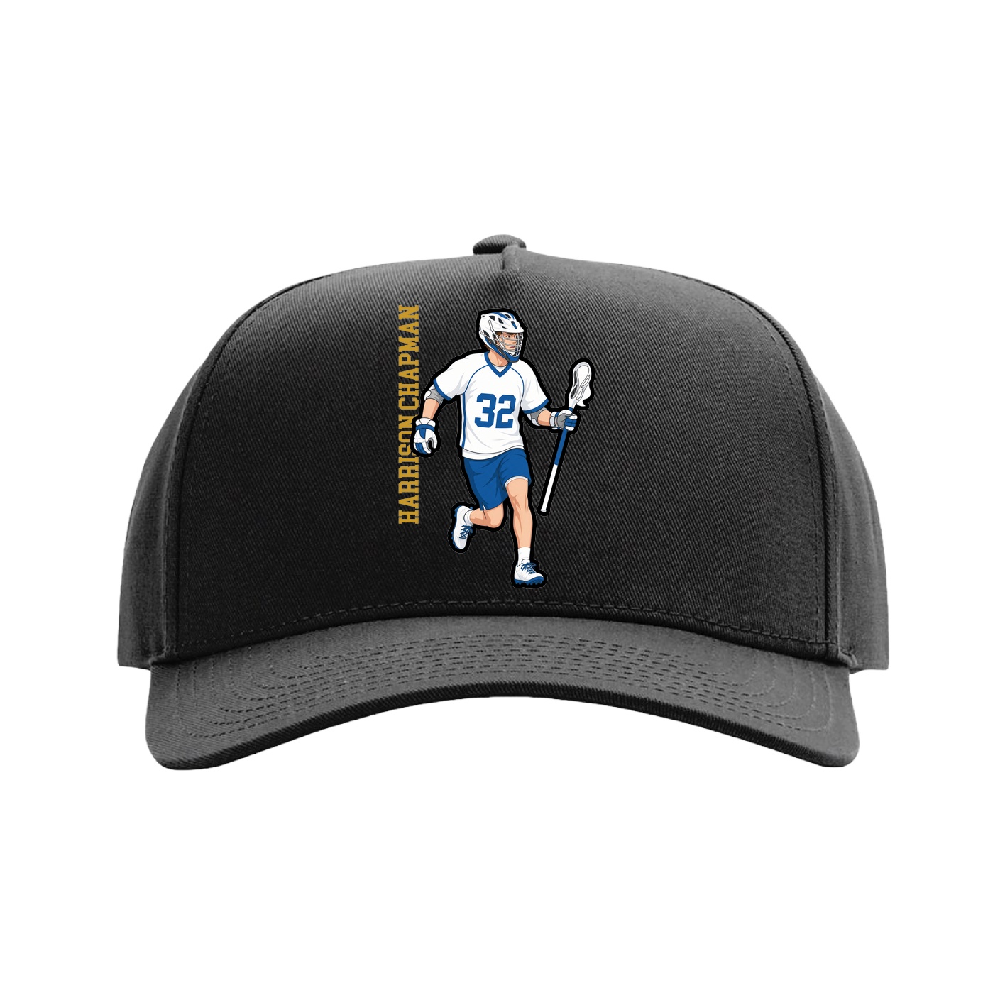 Full Fabric Five-Panel Champ Cap — Name Vertical in Black