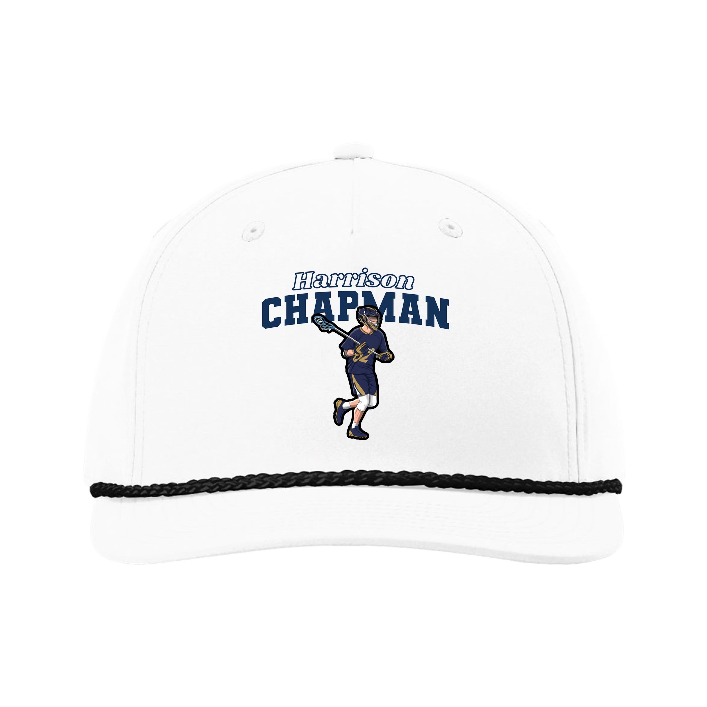 Five-Panel Classic Rope Cap — Name Arch in White