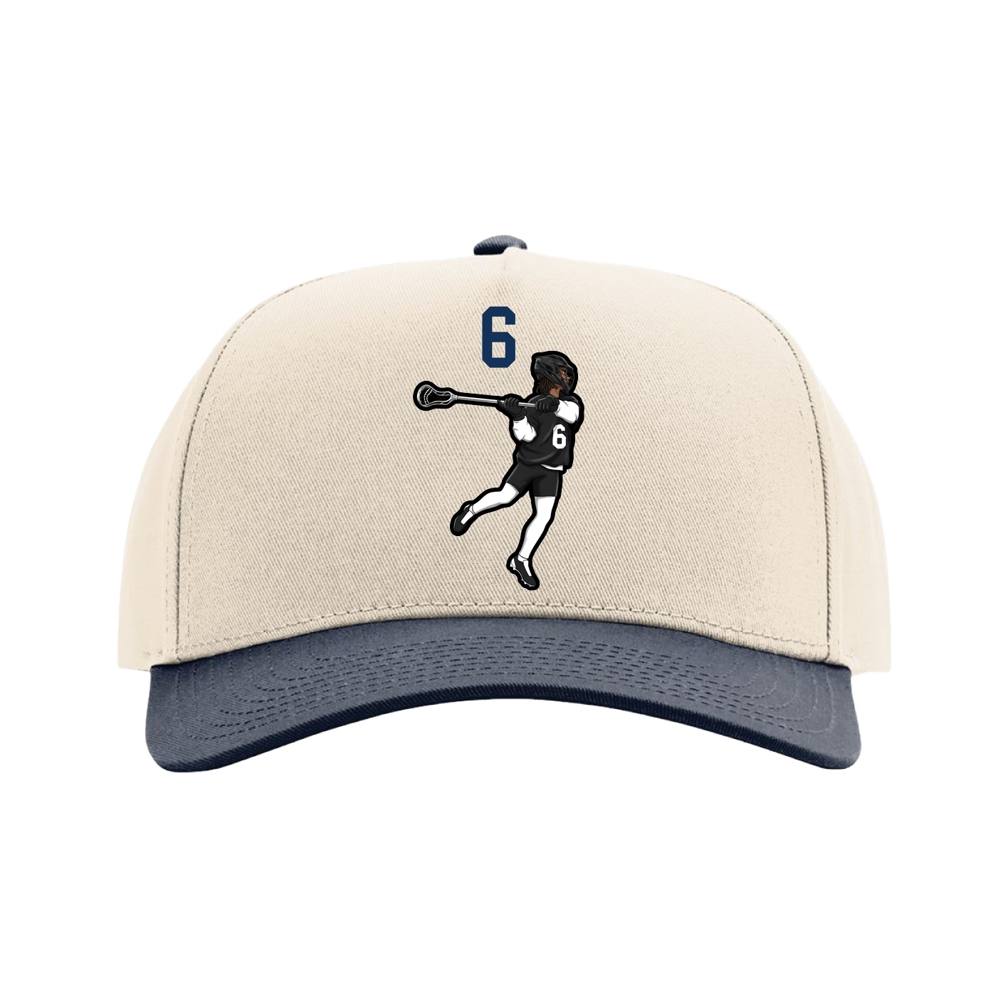 Full Fabric Five-Panel Champ Cap — Number Top in Cream/Navy