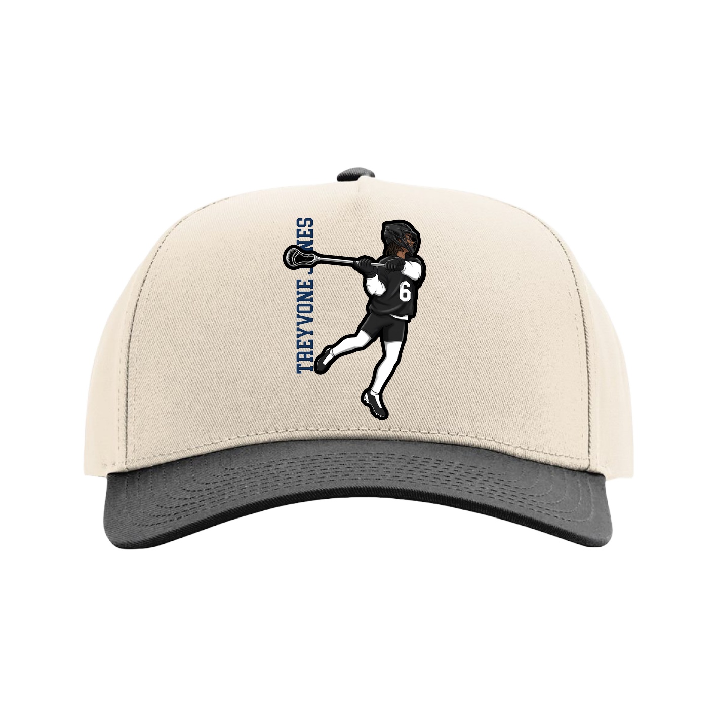 Full Fabric Five-Panel Champ Cap — Name Vertical in Cream/Black