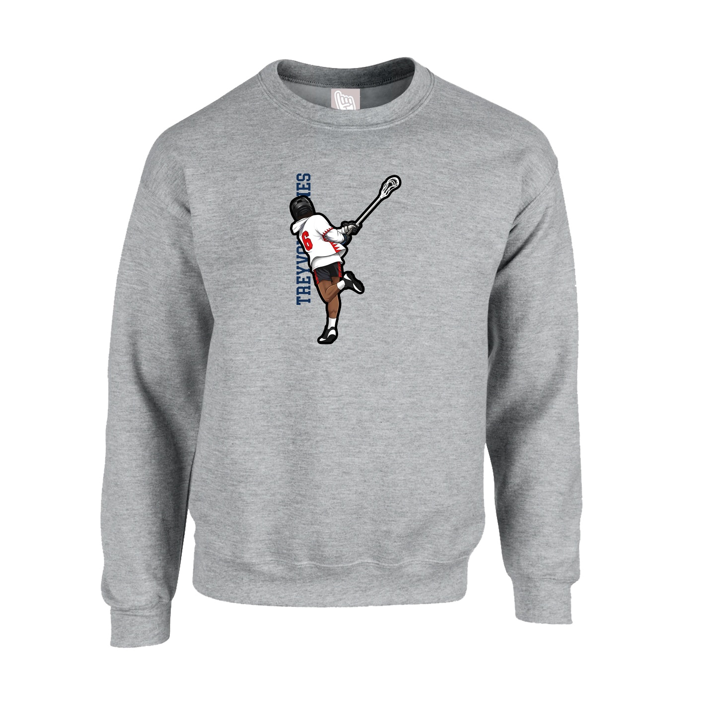 Fleece Crew — Name Vertical in Grey