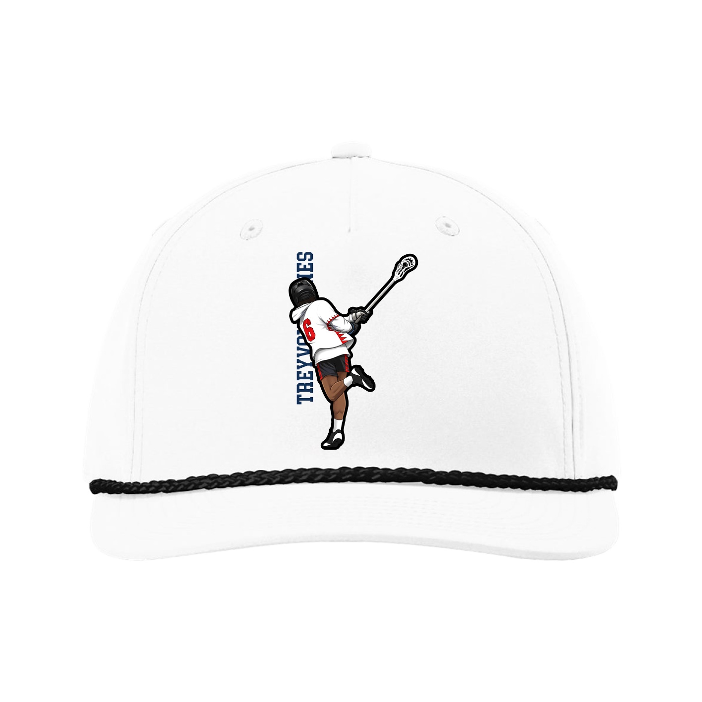 Five-Panel Classic Rope Cap — Name Vertical in White