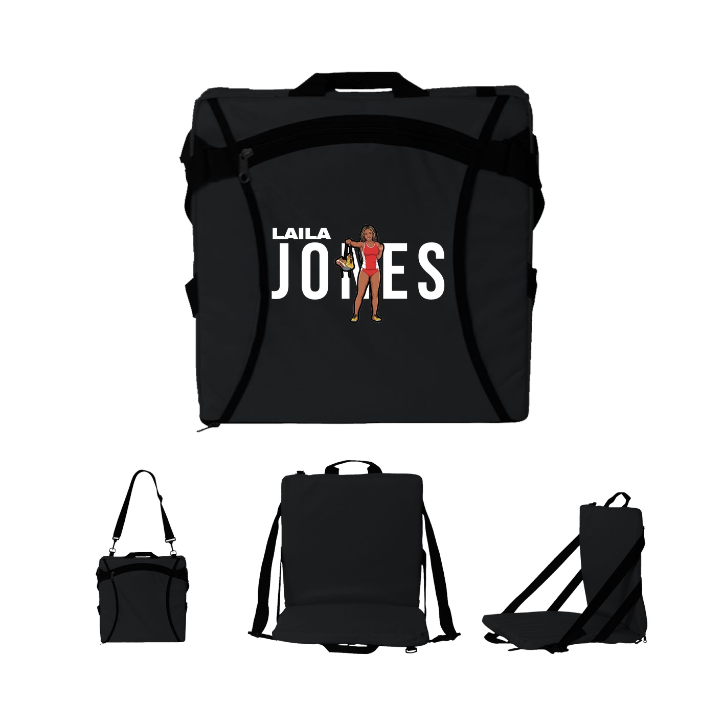 Folding Stadium Seat — Player Name in Black