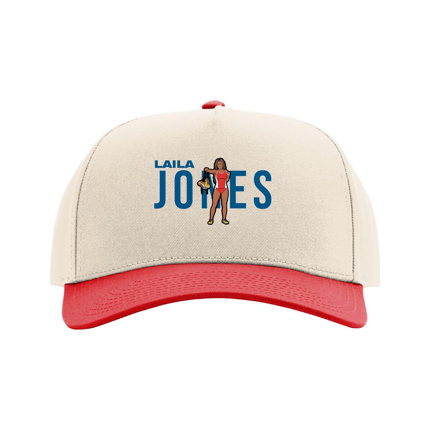 Full Fabric Five-Panel Champ Cap — Player Name in Cream/Red