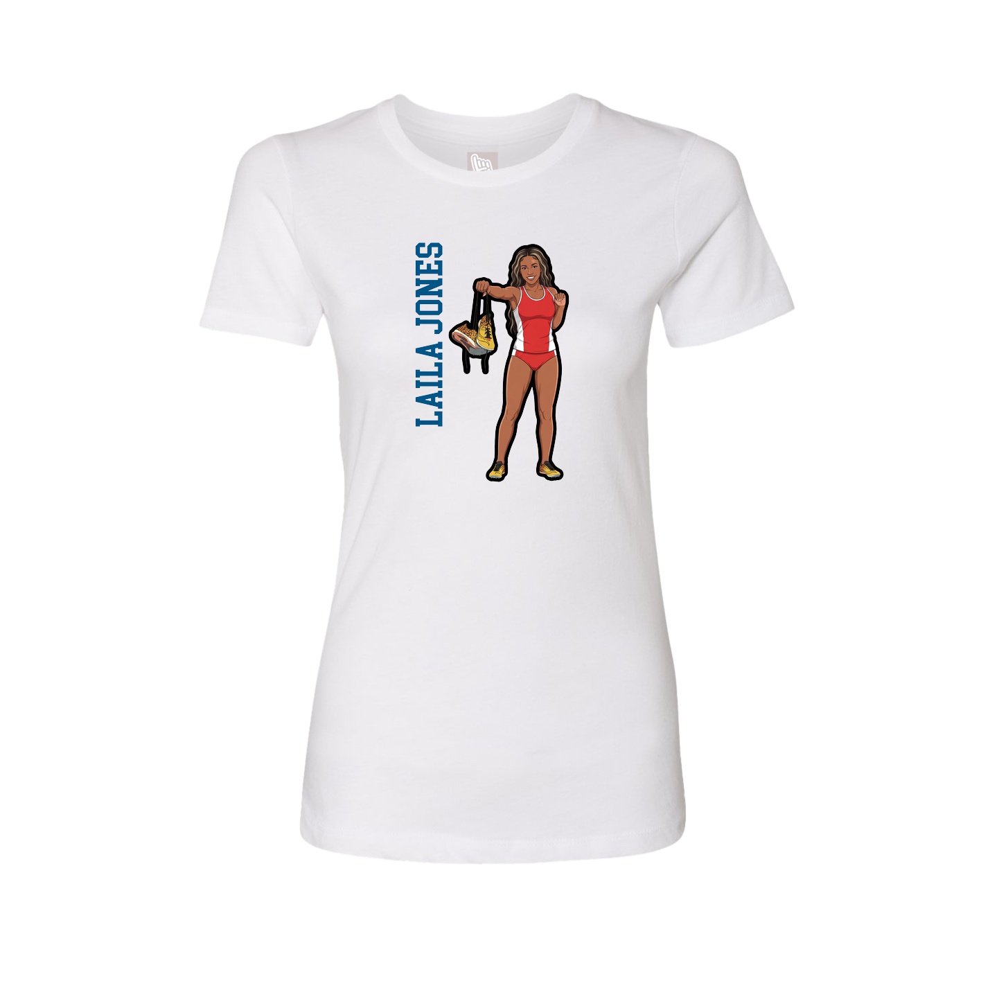 Fitted Women's Tee — Name Vertical in White