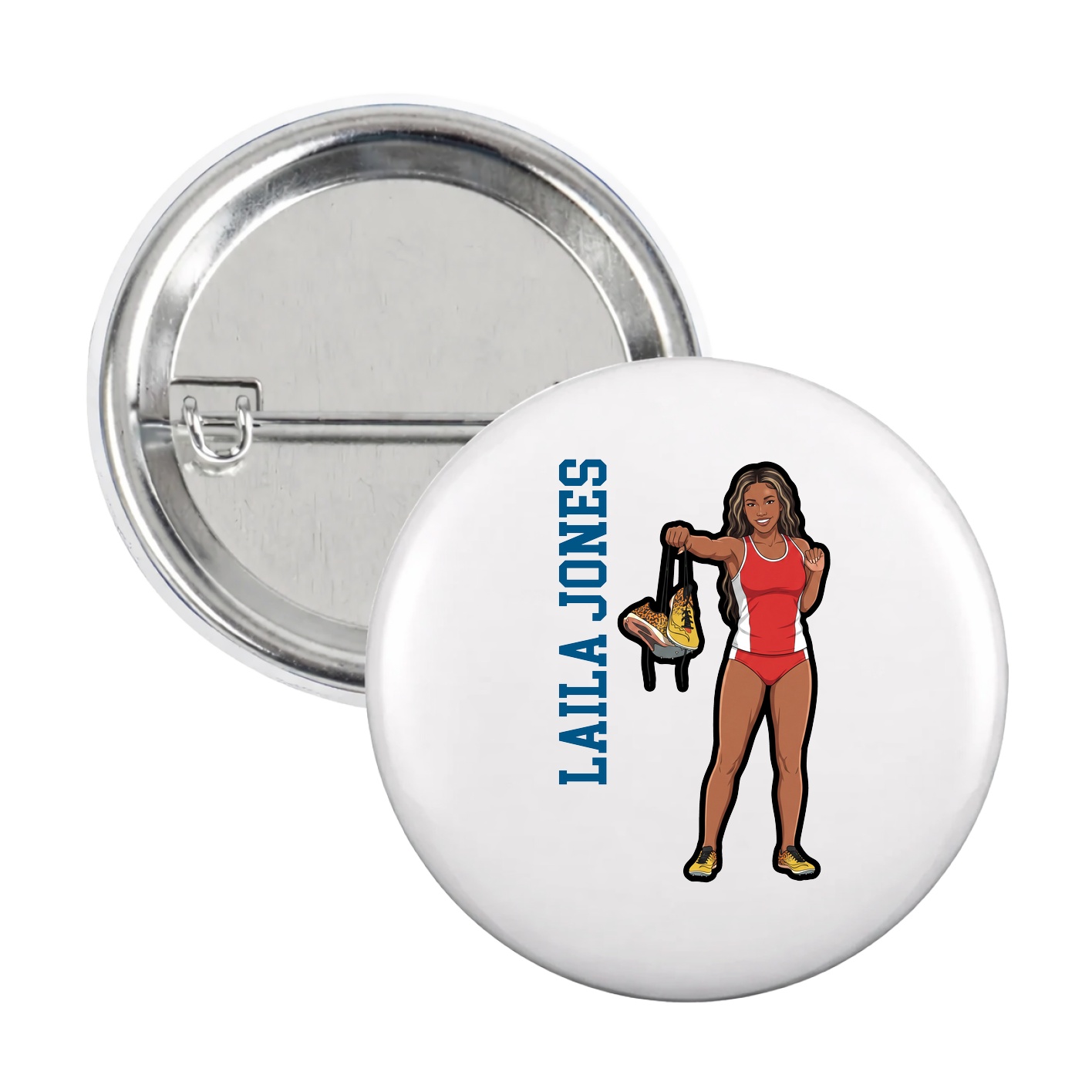 Game Day Button — Name Vertical in White