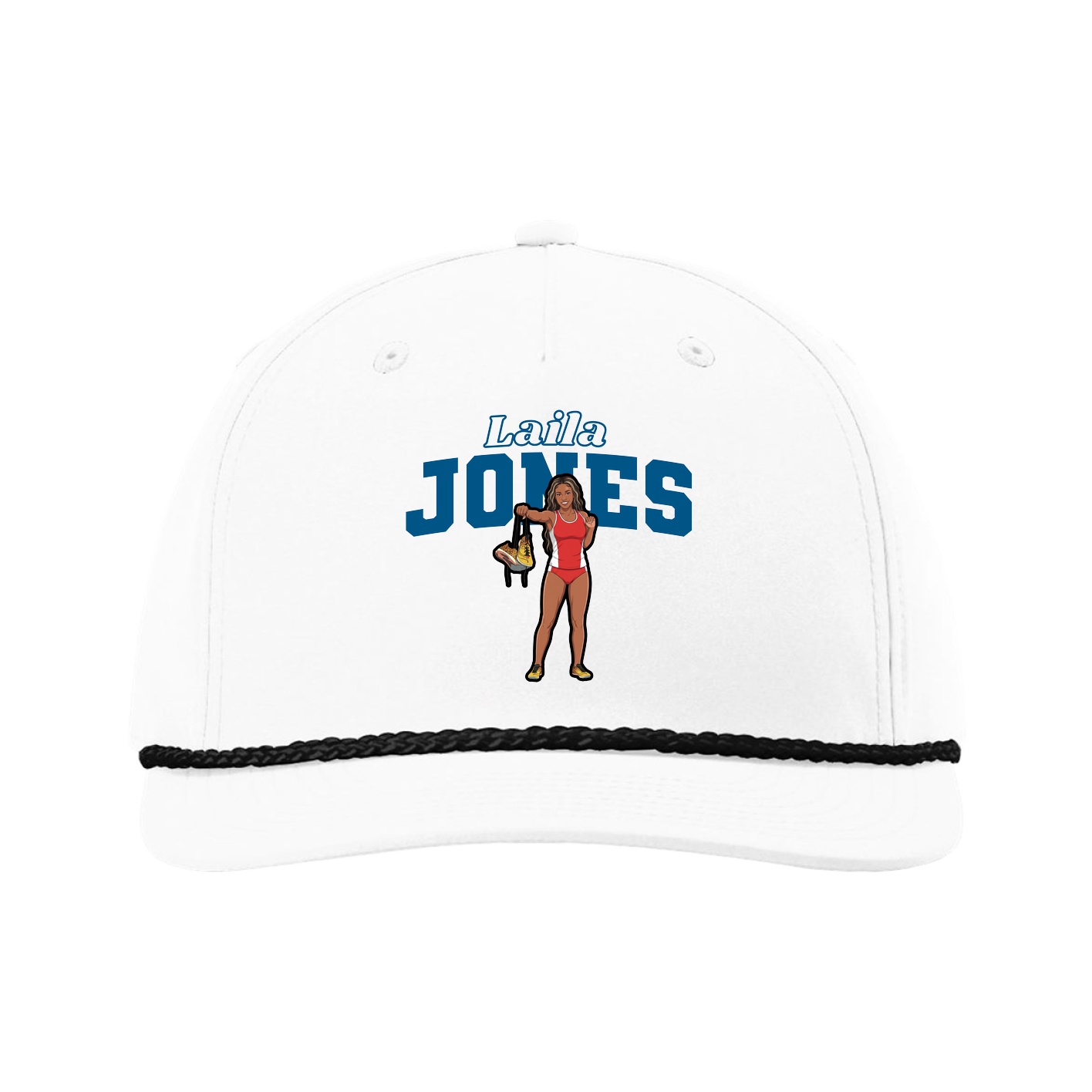 Five-Panel Classic Rope Cap — Name Arch in White