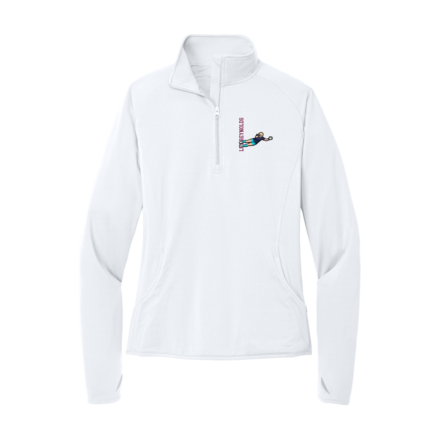 Women's Q-Zip Pullover — Name Vertical in White