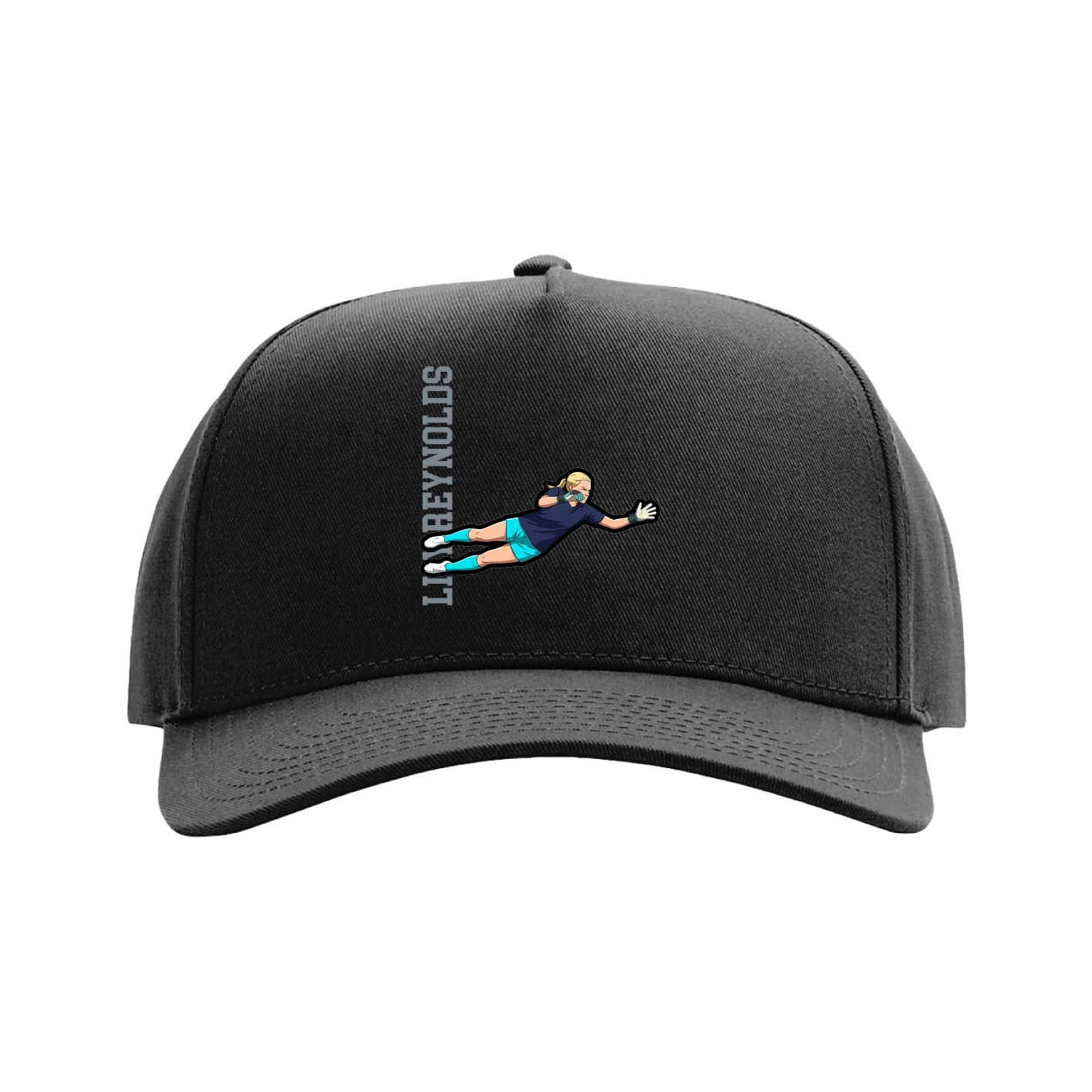Full Fabric Five-Panel Champ Cap — Name Vertical in Black