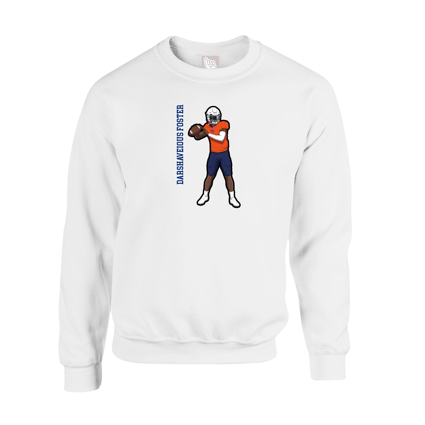 Fleece Crew — Name Vertical in White