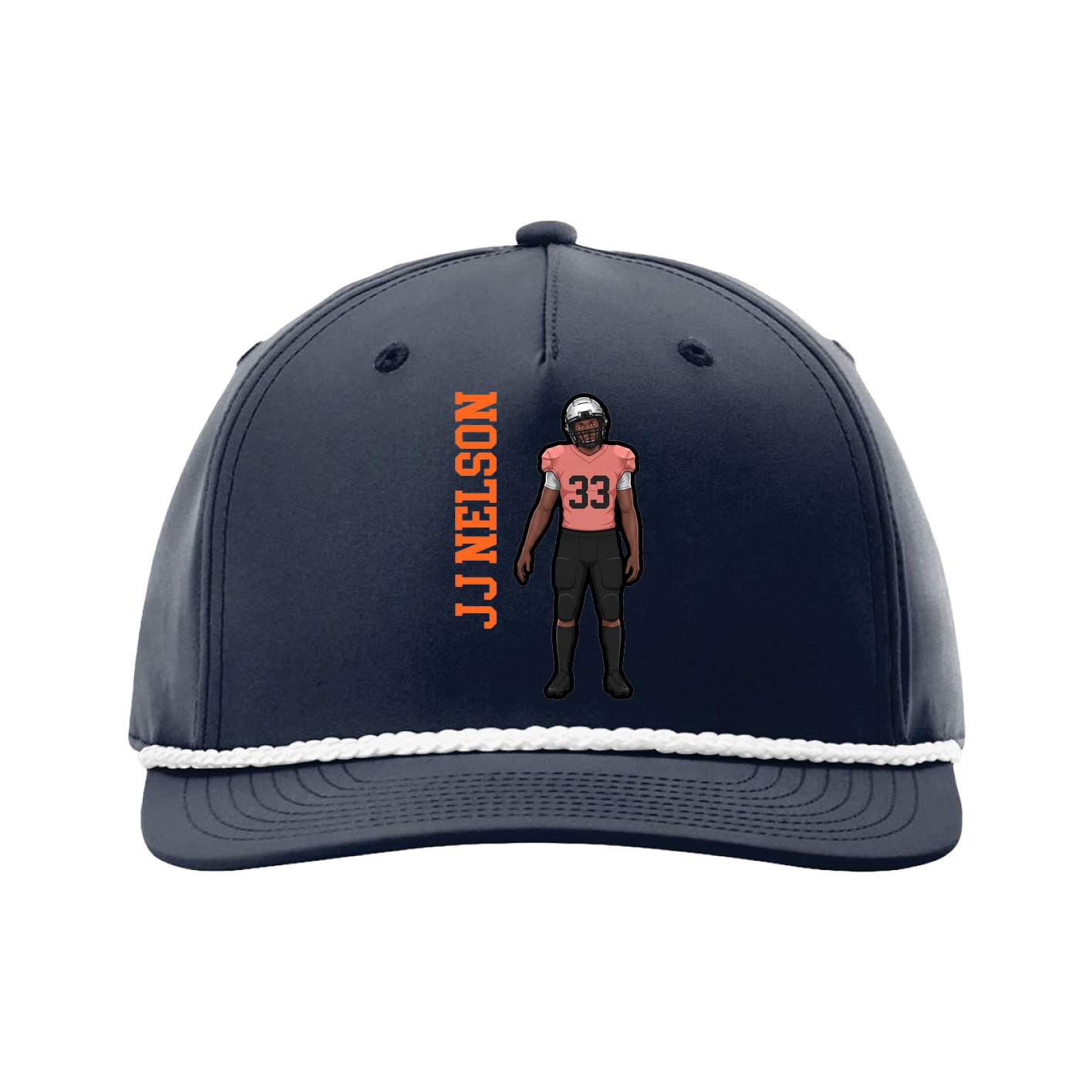Five-Panel Classic Rope Cap — Name Vertical in Navy