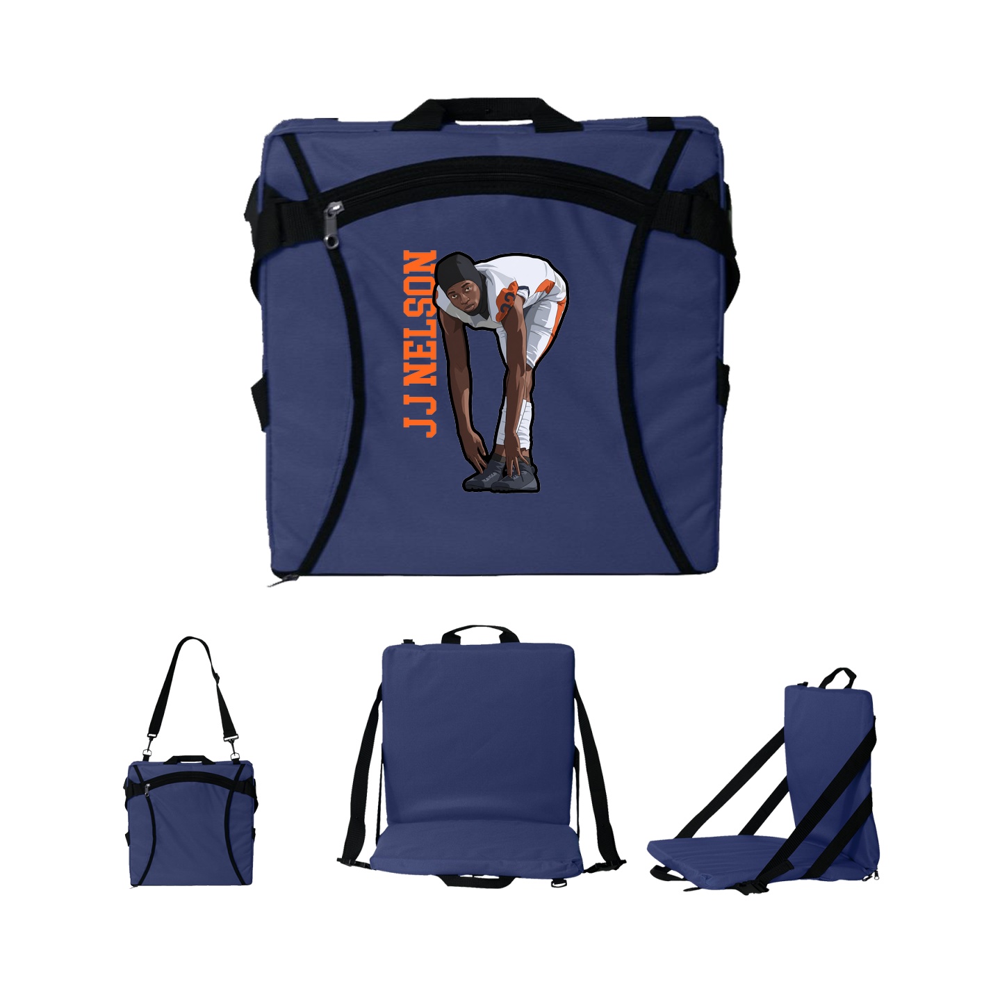 Folding Stadium Seat — Name Vertical in Navy